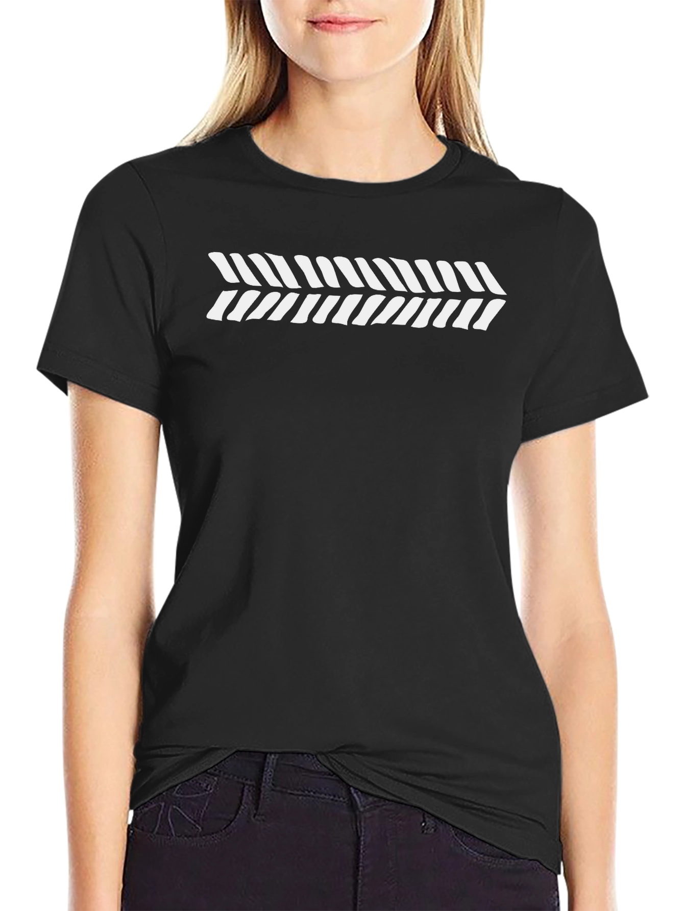 Modern Graphic Print Black Crewneck T-Shirt