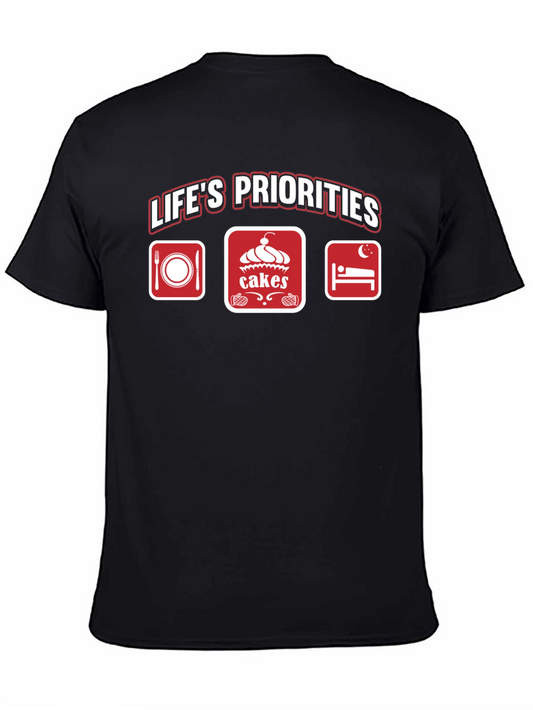 Lifes Priorities T-Shirt - Food Cakes Sleep