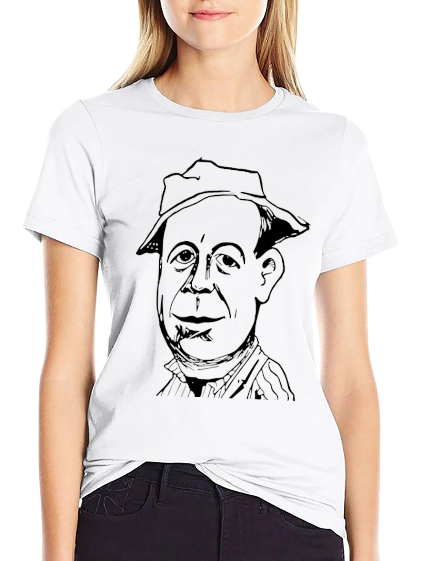 Black T-Shirt with Man in Hat Graphic
