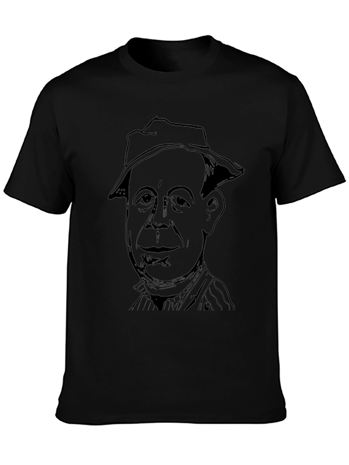 Black T-Shirt with Man in Hat Graphic