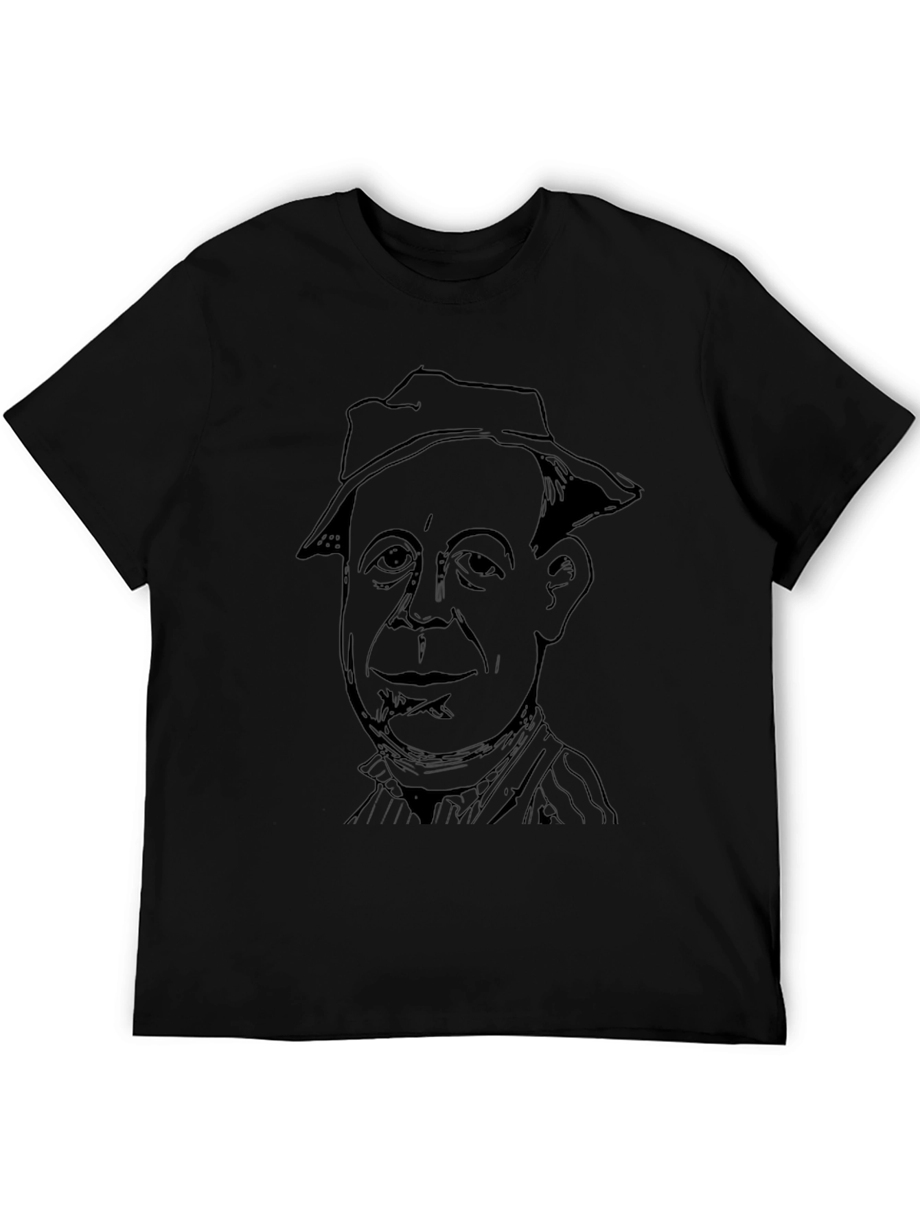 Black T-Shirt with Man in Hat Graphic