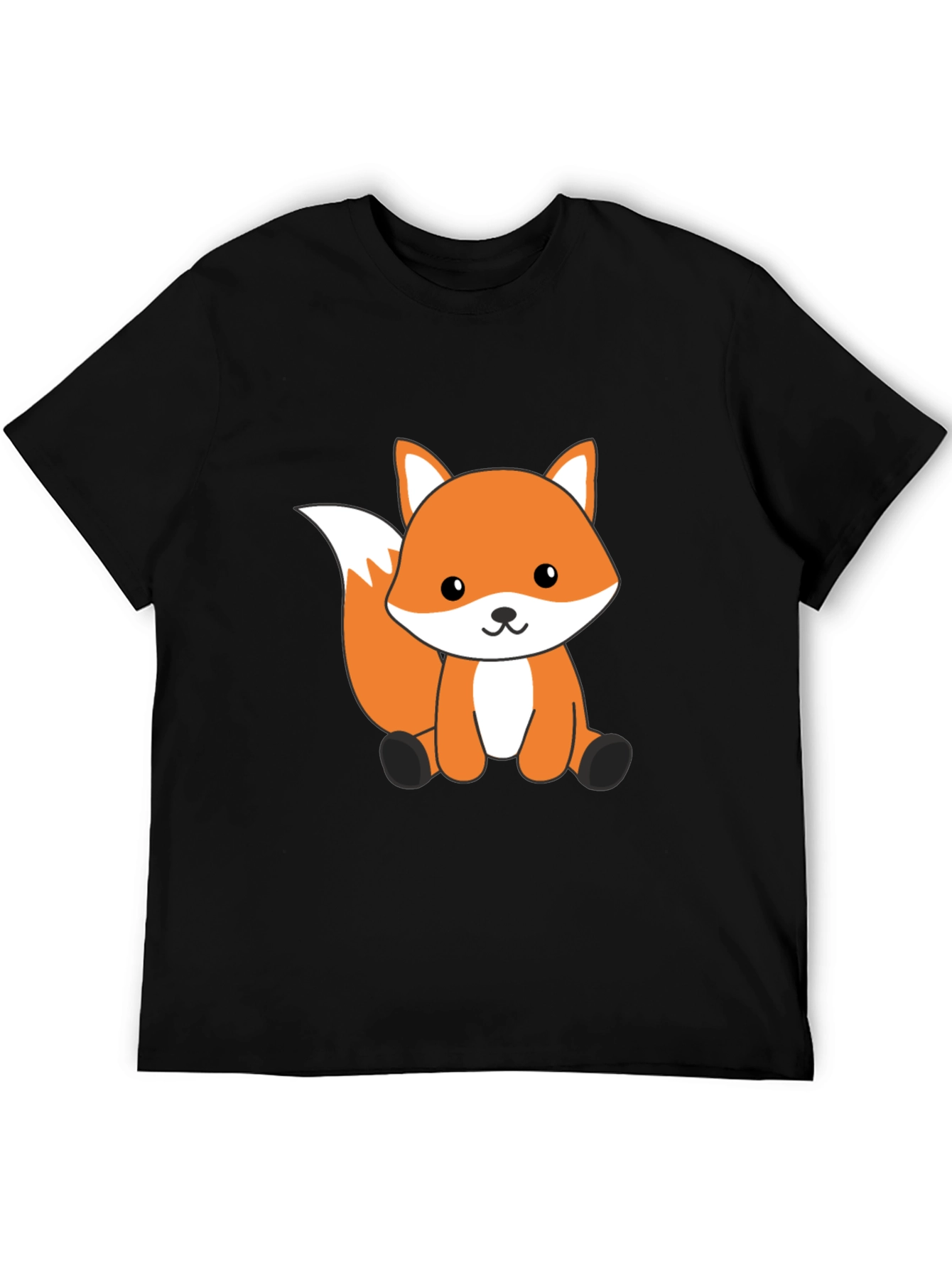 Cute Cartoon Fox Graphic T-Shirt - Black Cotton Tee