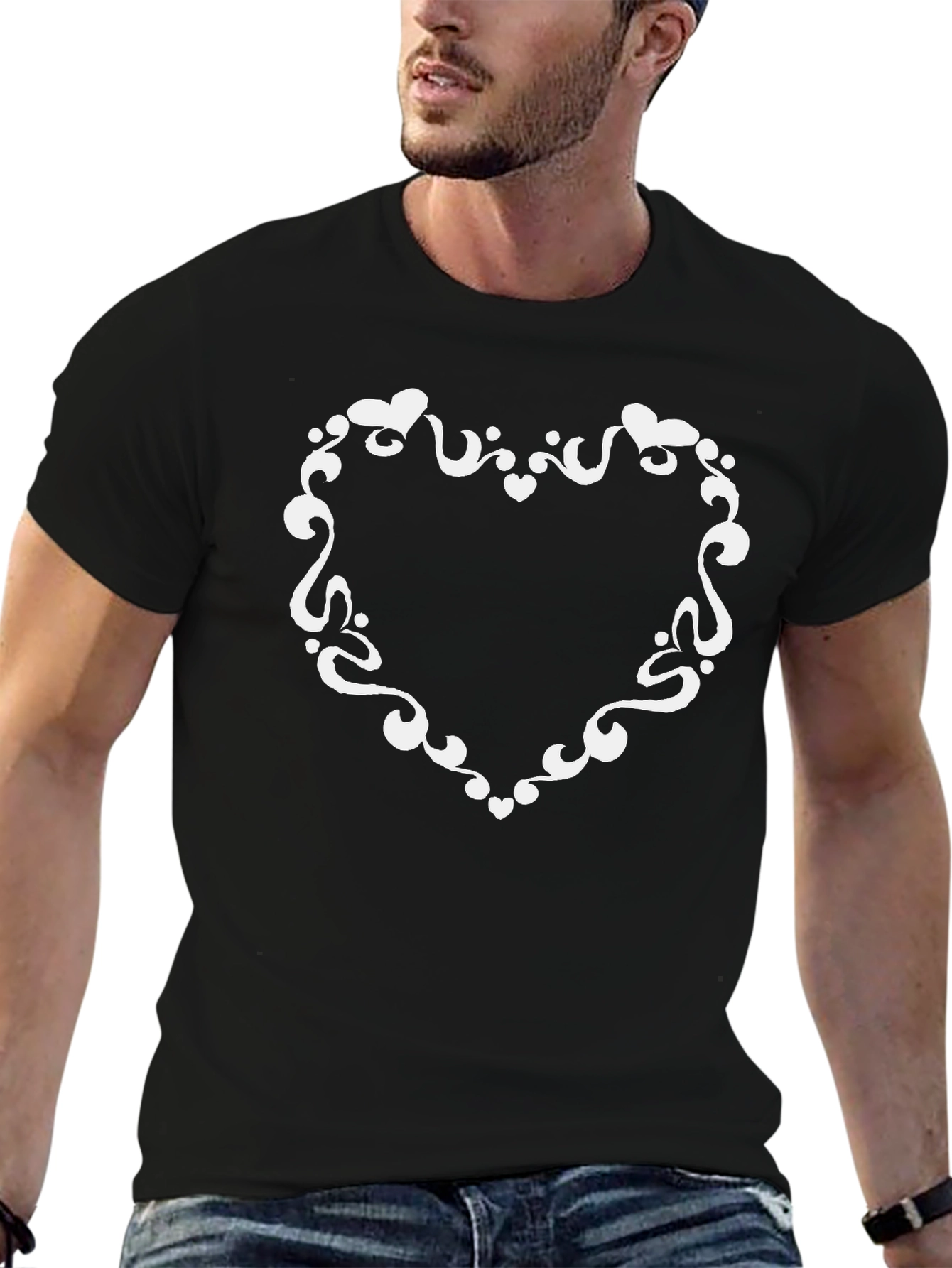 Heart Swirl Graphic Black T-Shirt