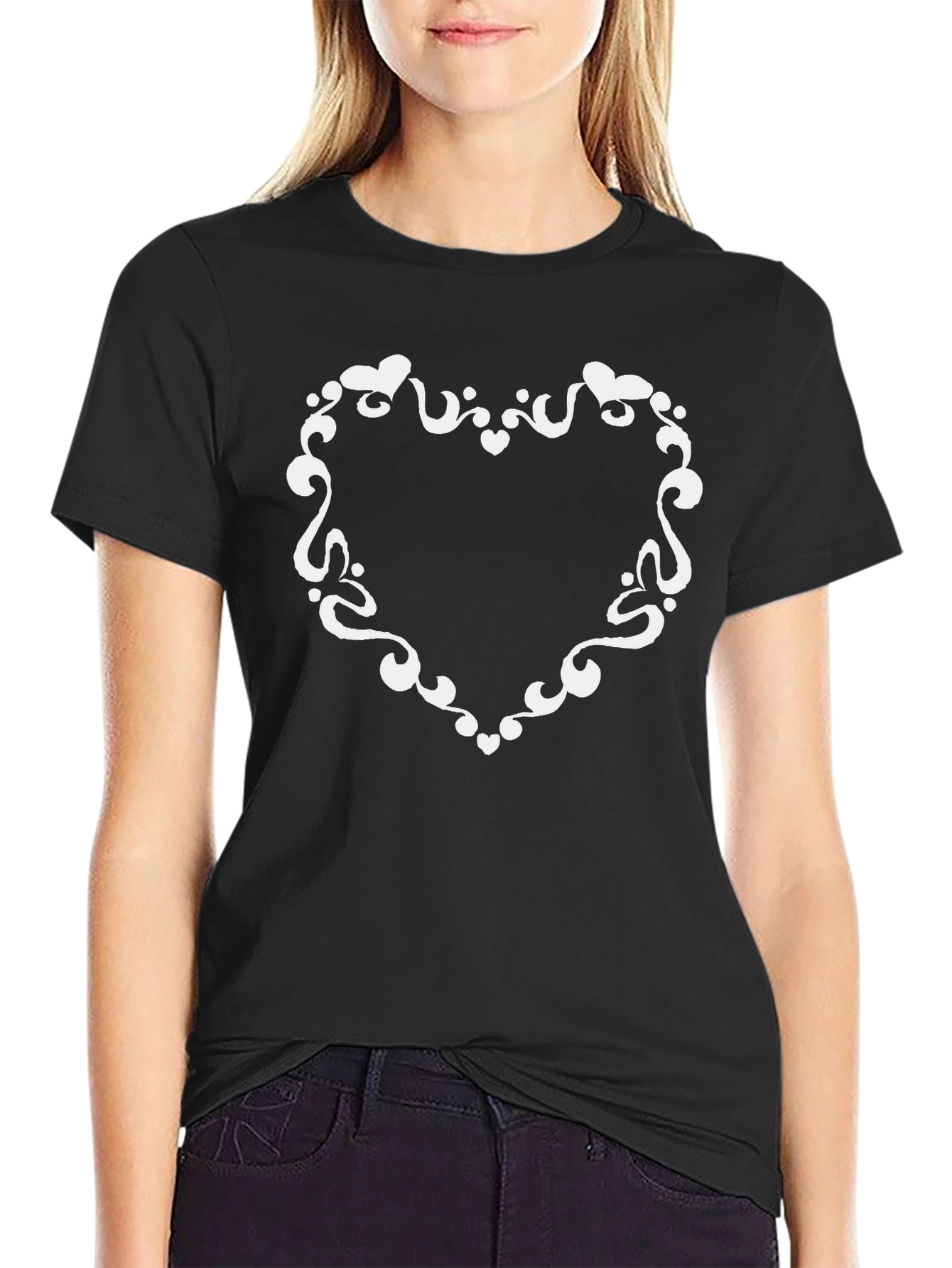Heart Swirl Graphic Black T-Shirt