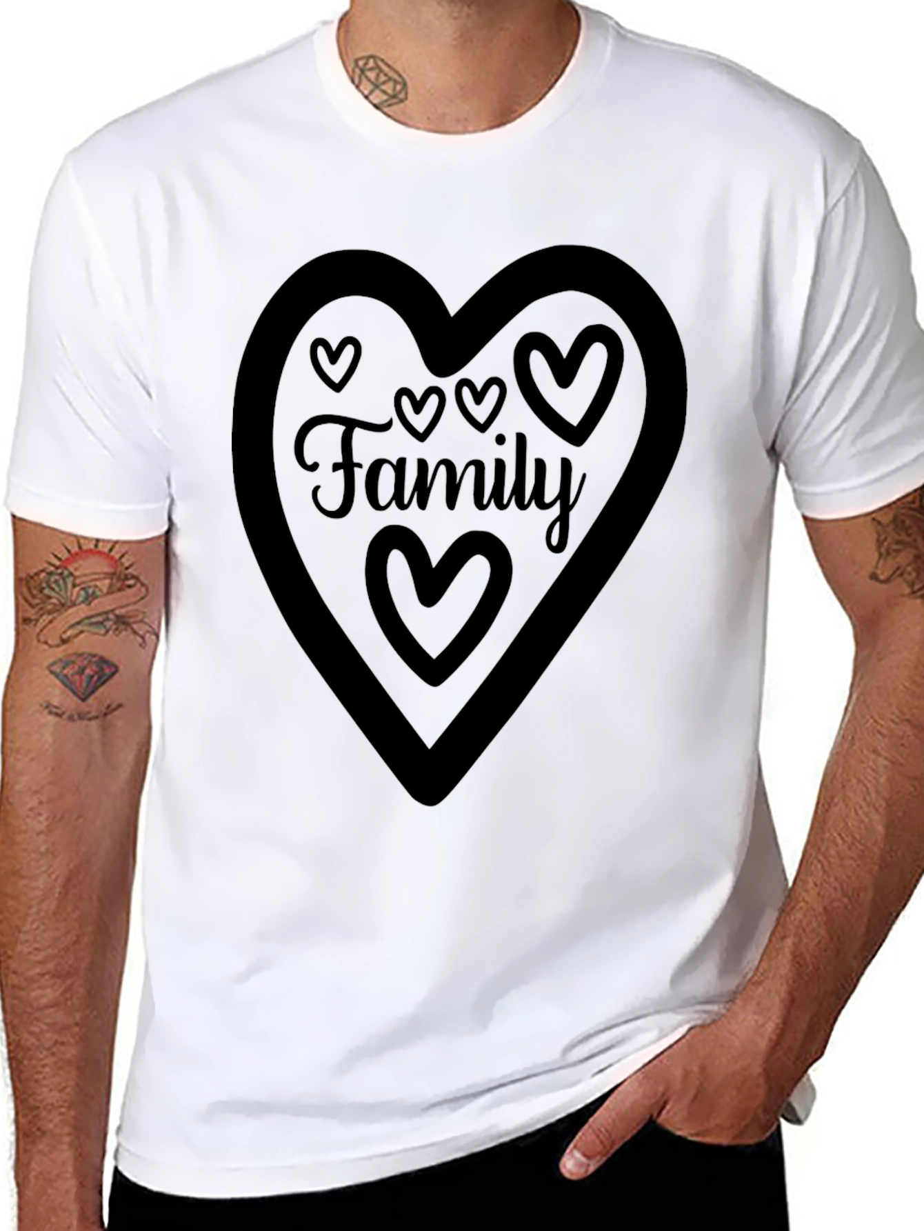 Family Heart Graphic Tee - Black Crew Neck Shirt