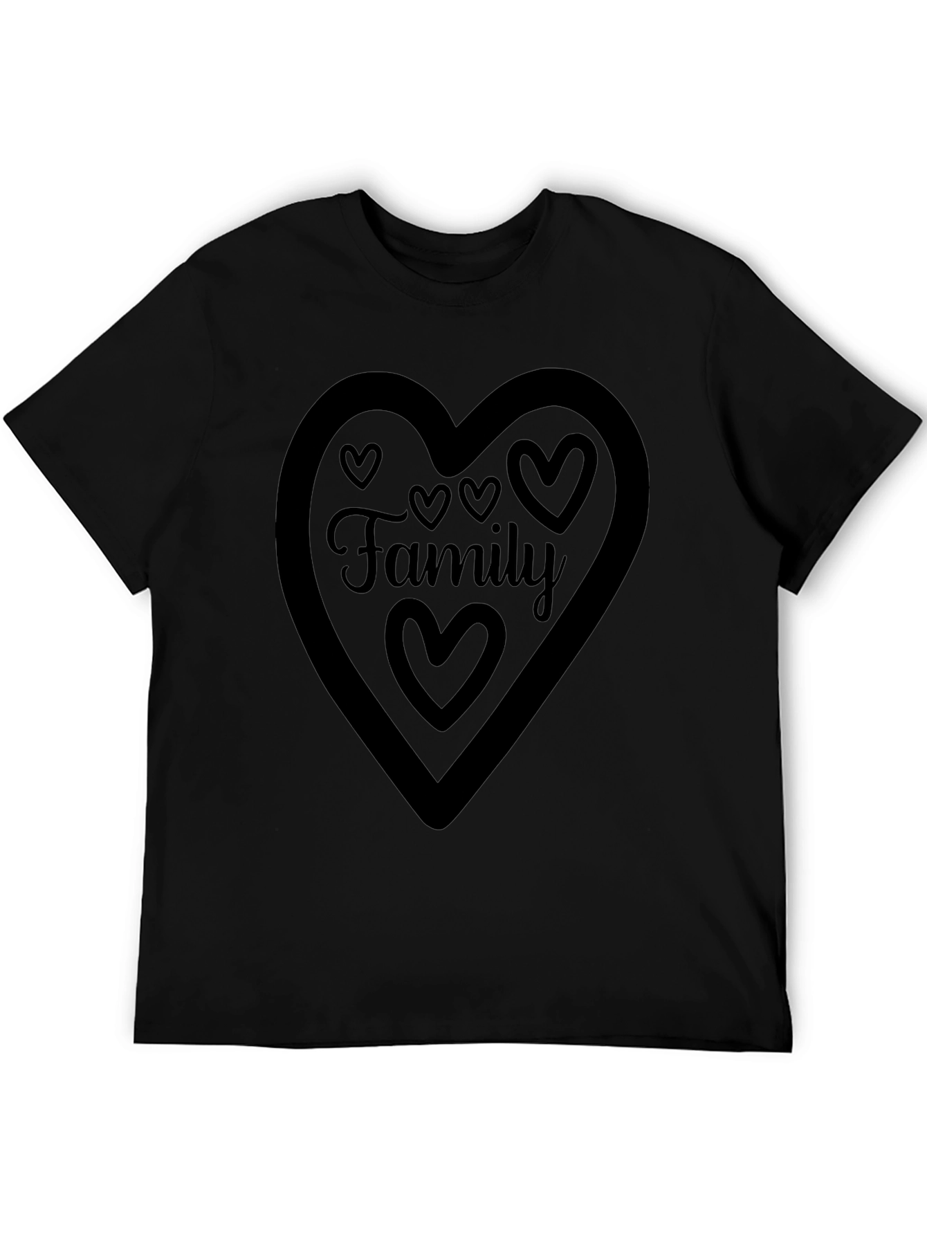 Family Heart Graphic Tee - Black Crew Neck Shirt