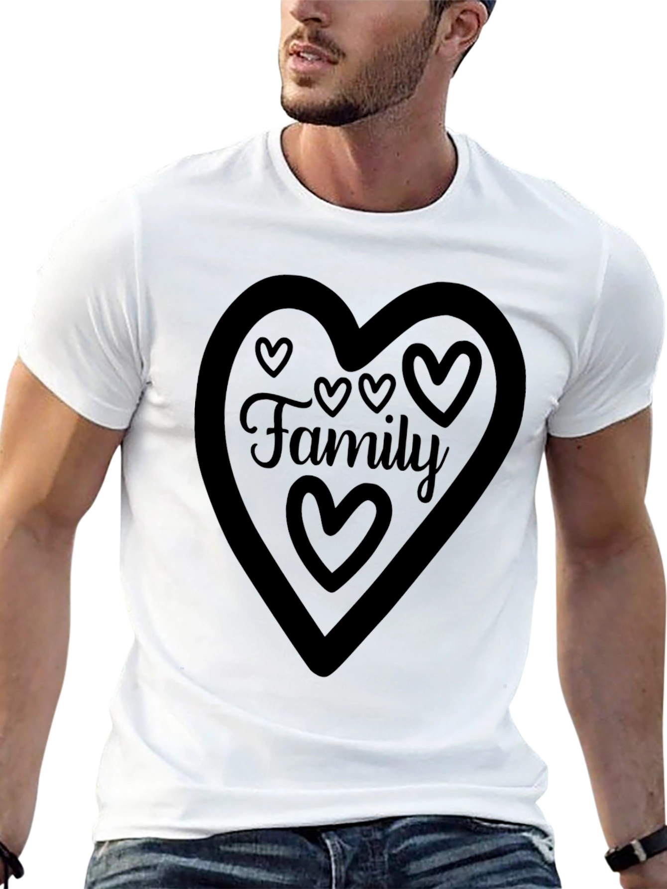 Family Heart Graphic Tee - Black Crew Neck Shirt