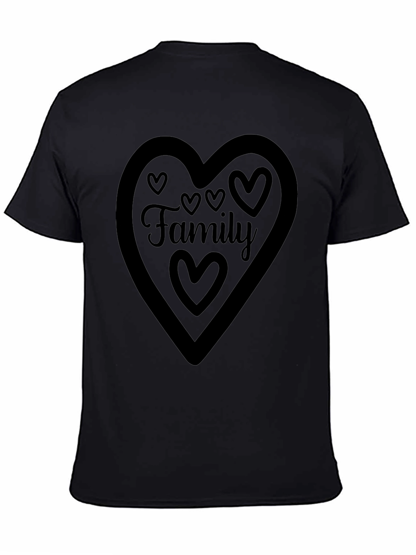 Family Heart Graphic Tee - Black Crew Neck Shirt