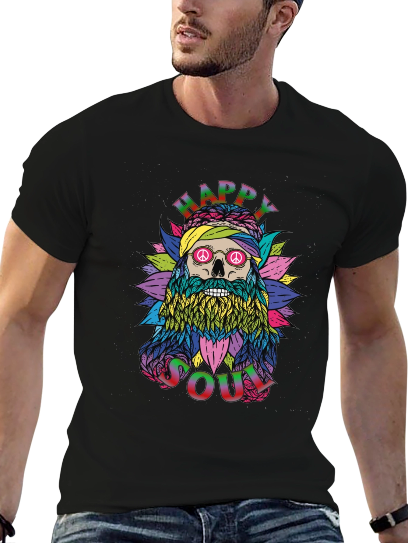 Happy Soul Graphic Tee - Unique Skull Hippie Design