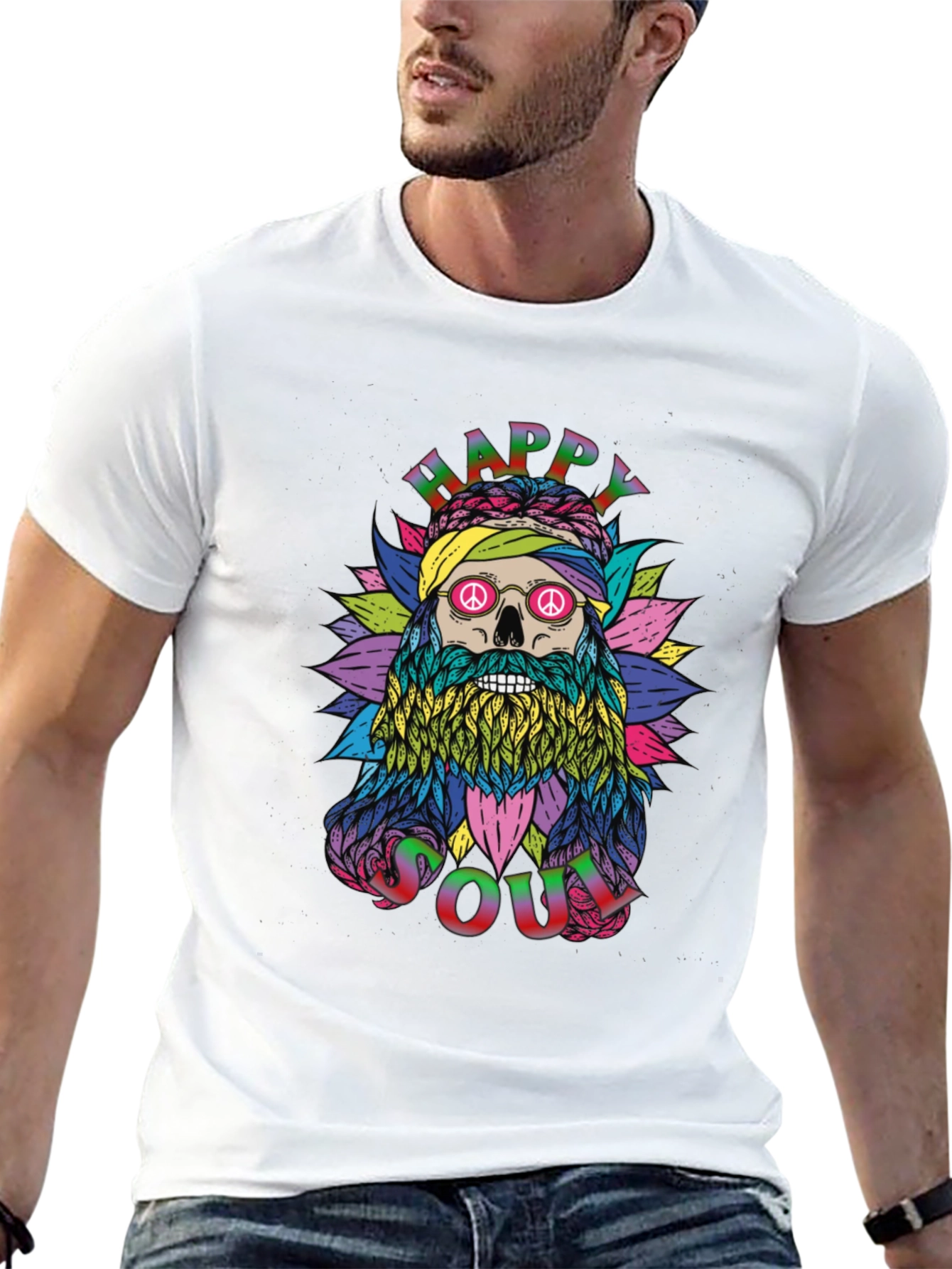 Happy Soul Graphic Tee - Unique Skull Hippie Design
