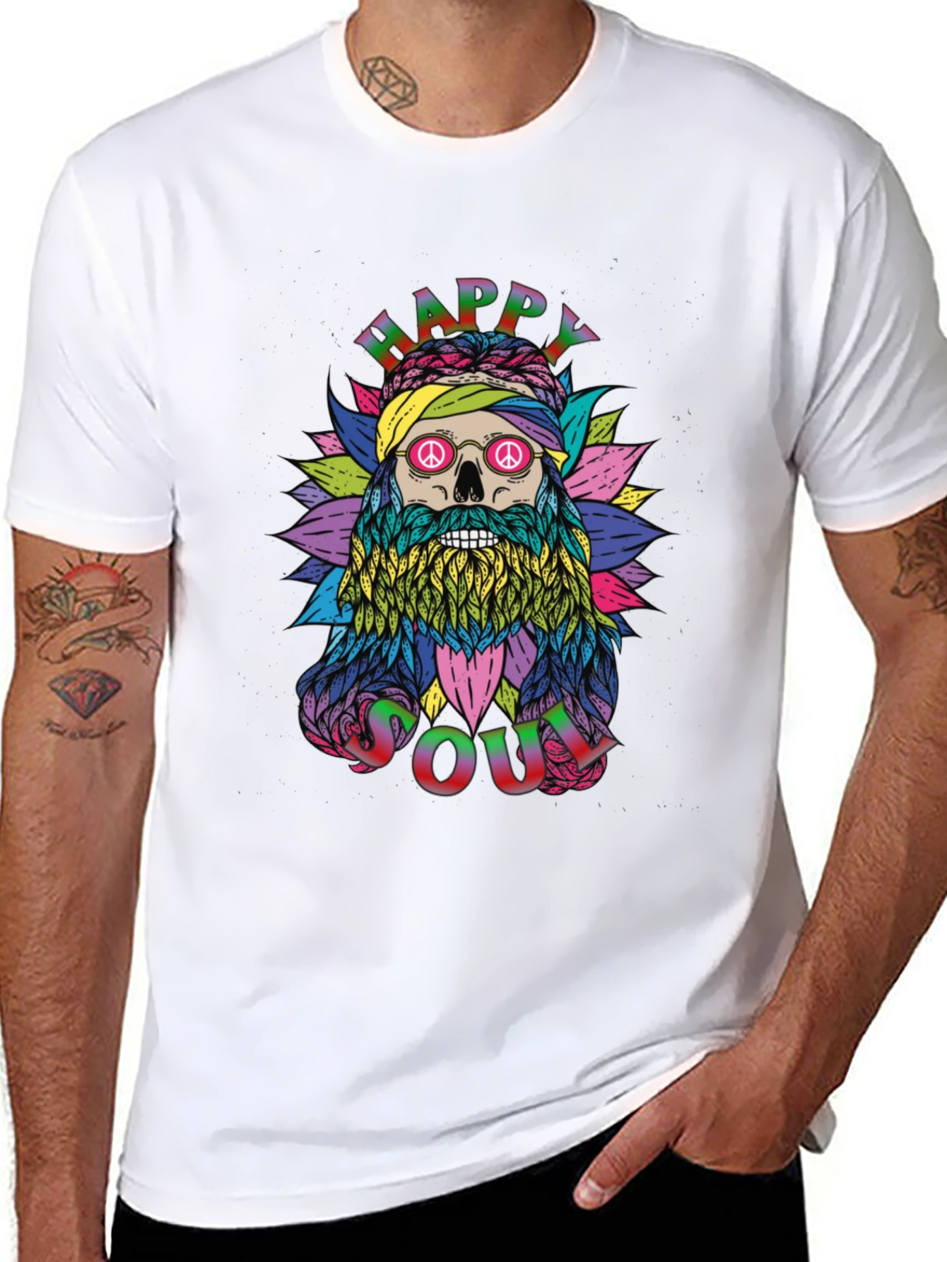 Happy Soul Graphic Tee - Unique Skull Hippie Design