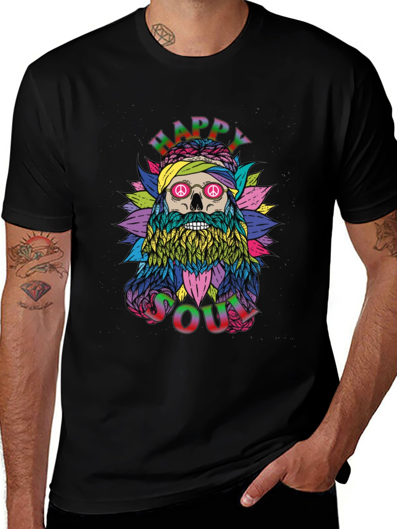 Happy Soul Graphic Tee - Unique Skull Hippie Design