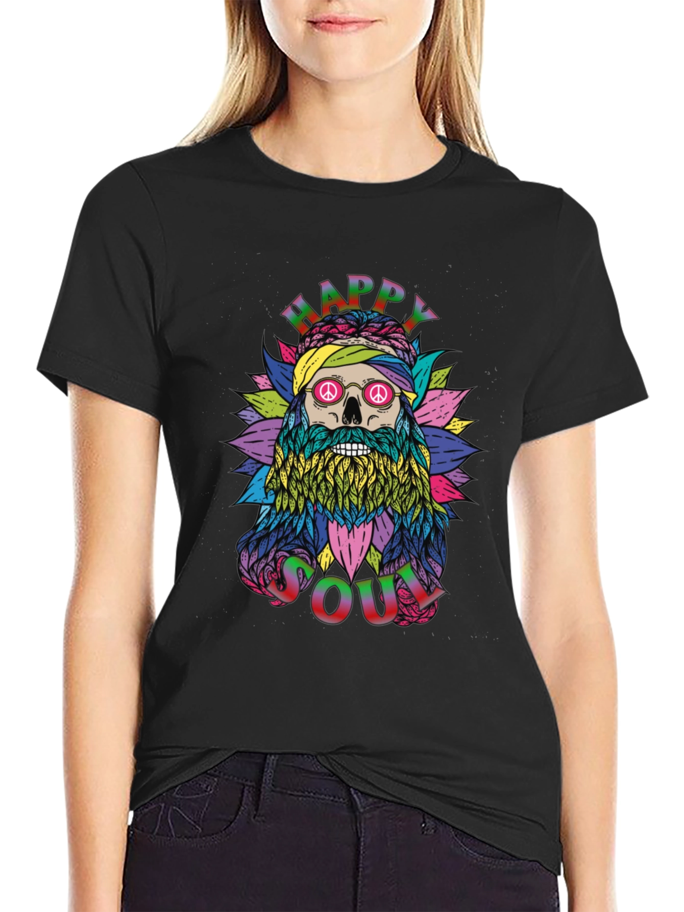 Happy Soul Graphic Tee - Unique Skull Hippie Design