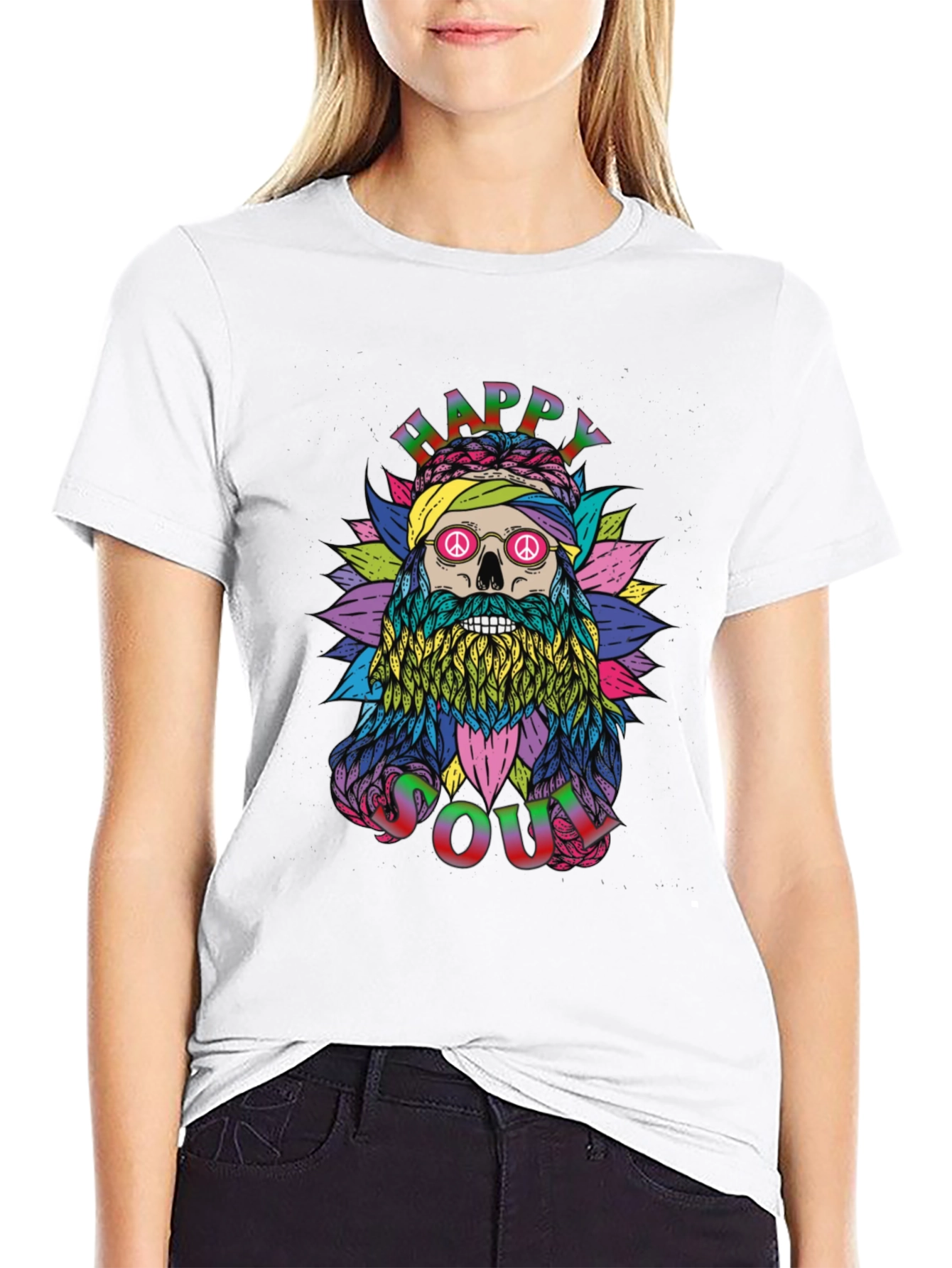 Happy Soul Graphic Tee - Unique Skull Hippie Design