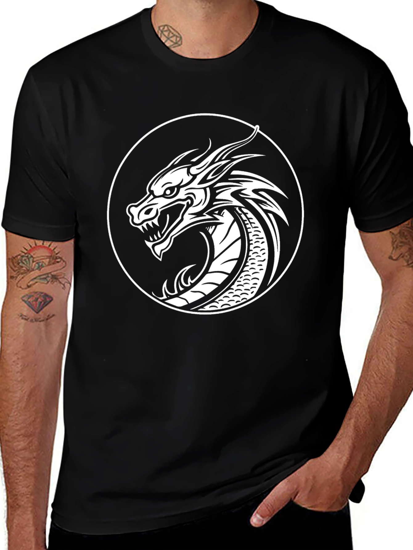 Dragon Circle Graphic Tee - Mens Black T-Shirt
