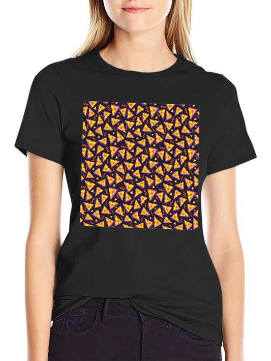 Pizza Slice Pattern Black T-Shirt