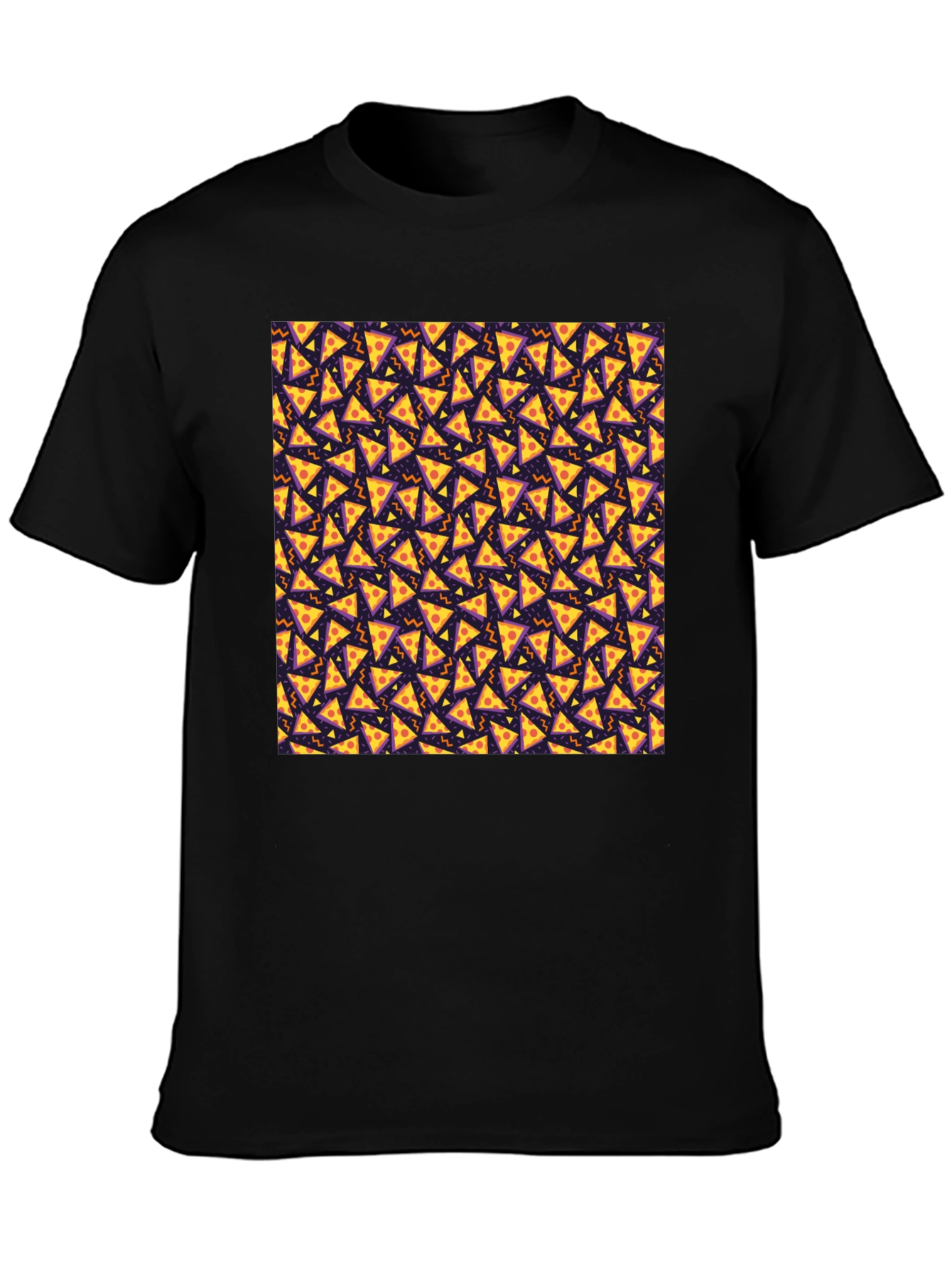 Pizza Slice Pattern Black T-Shirt