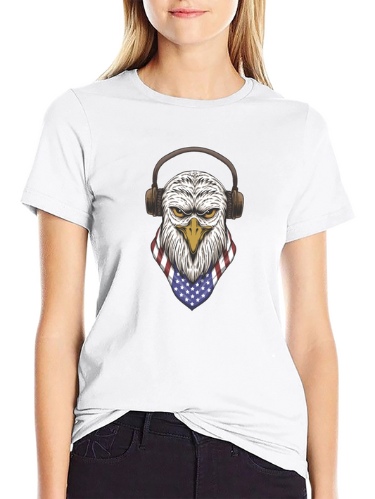 Eagle USA Flag Headphones Graphic T-Shirt