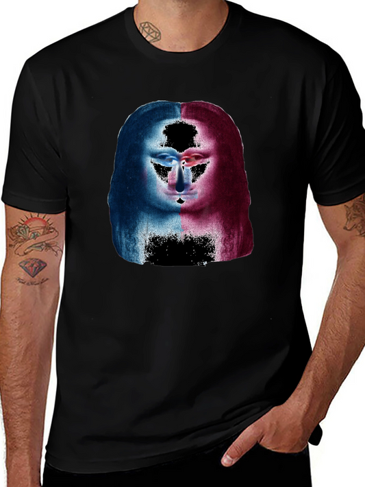 Bi-Color Mona Lisa Graphic Tee - Casual Black T-Shirt
