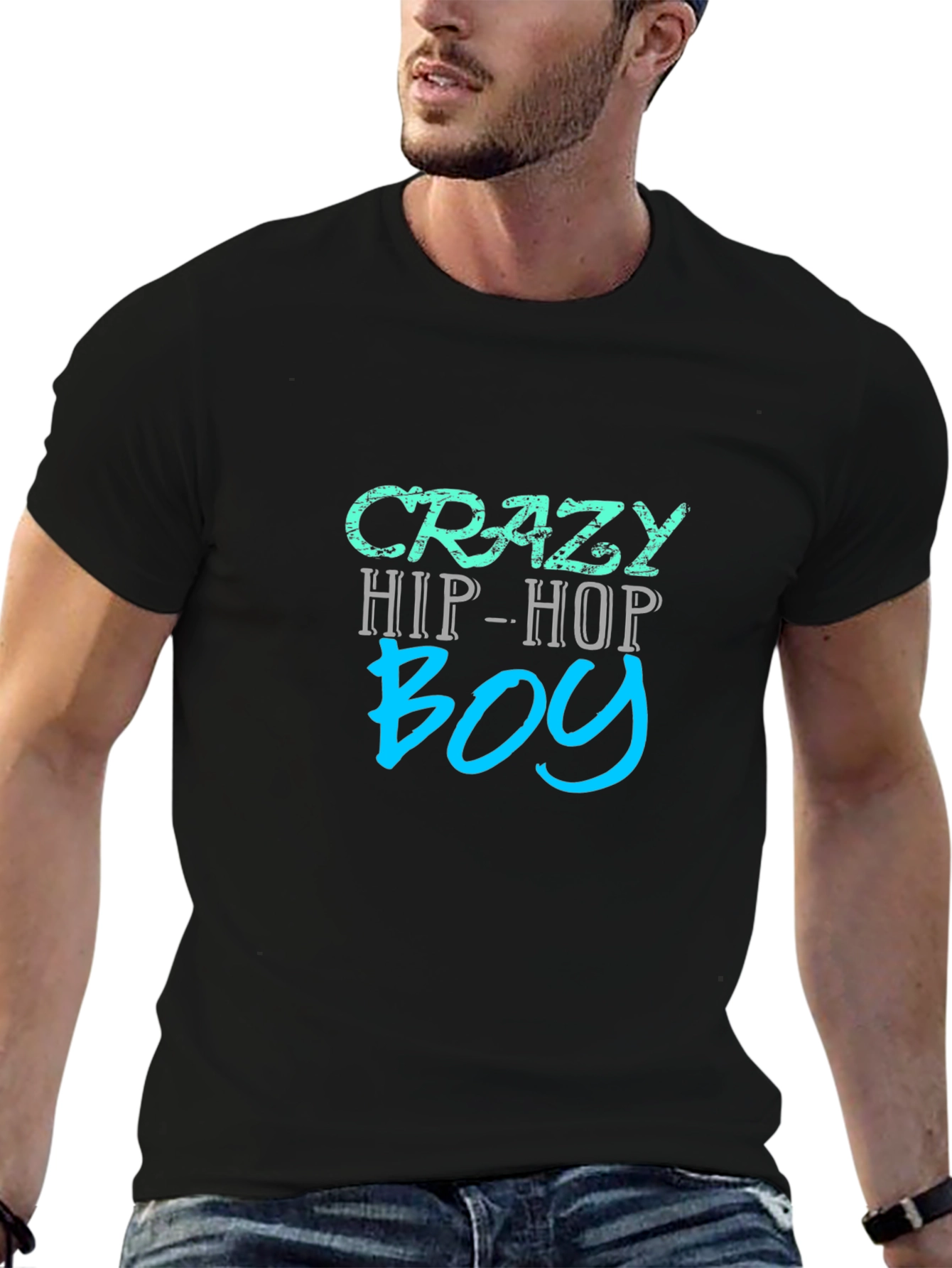 Crazy Hip-Hop Boy T-Shirt - Mens Black Graphic Tee