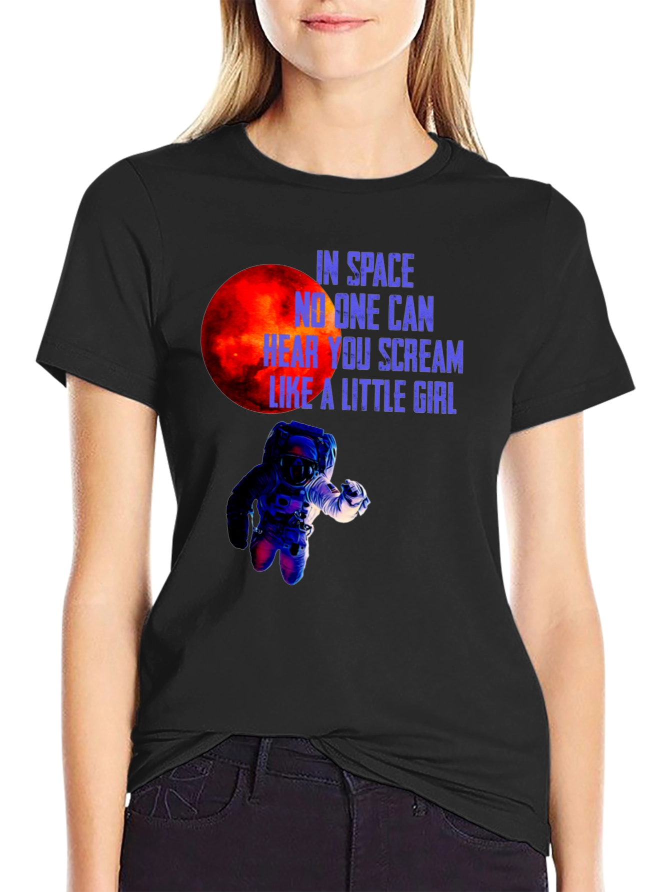 Space Scream Graphic Tee - Black Cotton T-Shirt