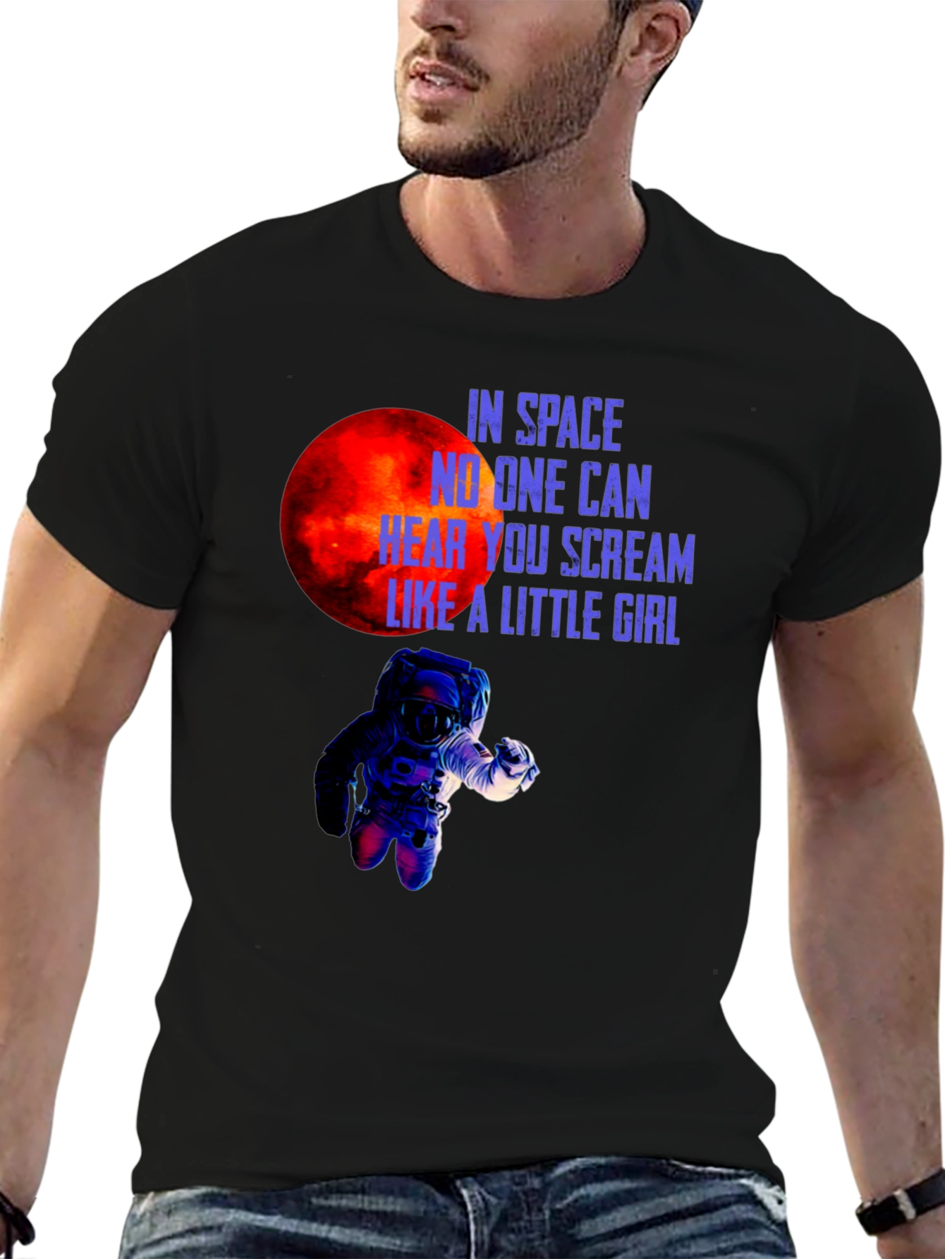 Space Scream Graphic Tee - Black Cotton T-Shirt