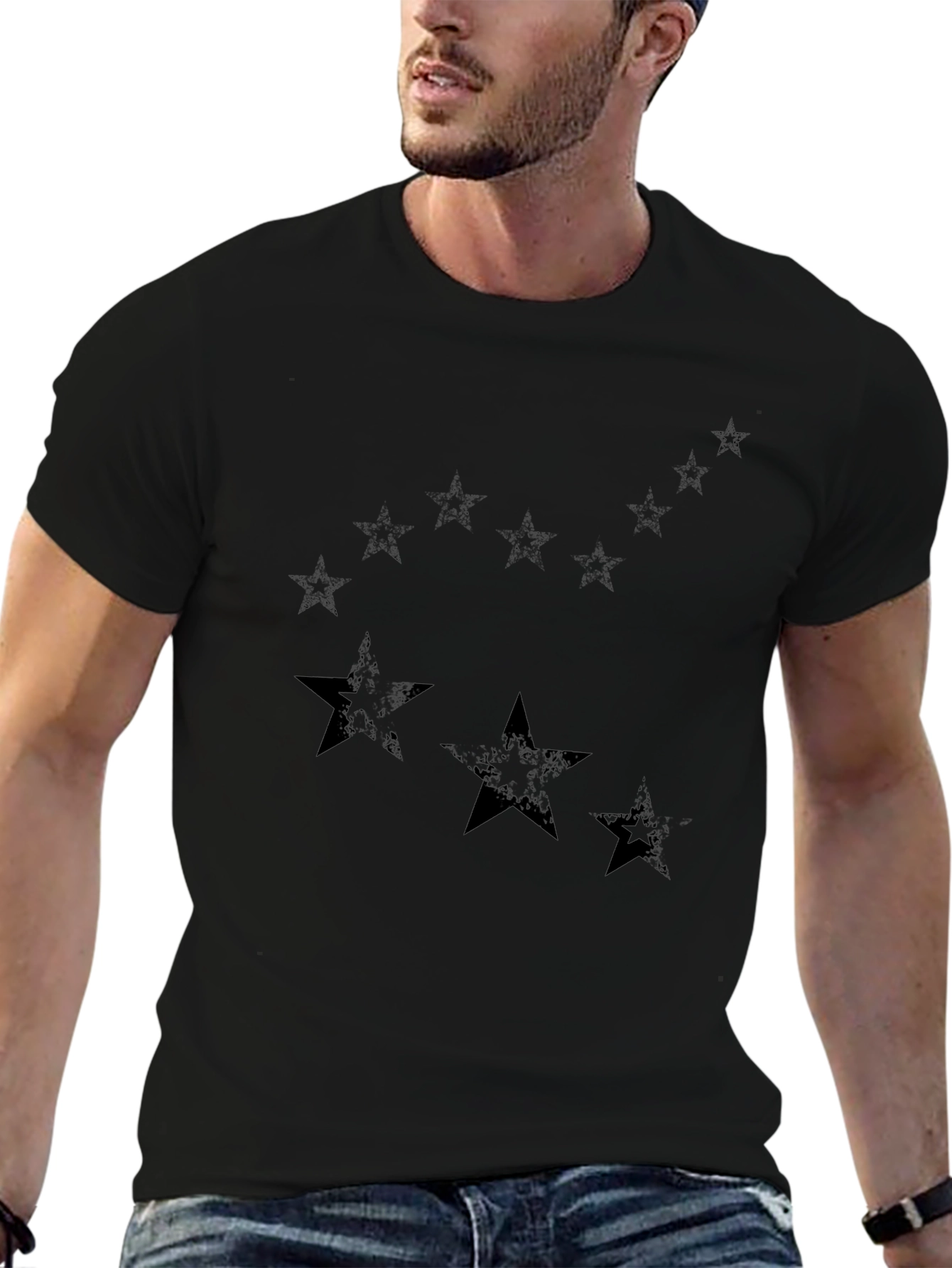Starry Night Black Cotton Graphic Tee