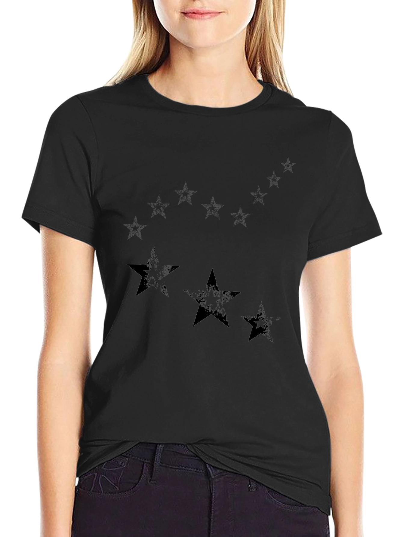 Starry Night Black Cotton Graphic Tee