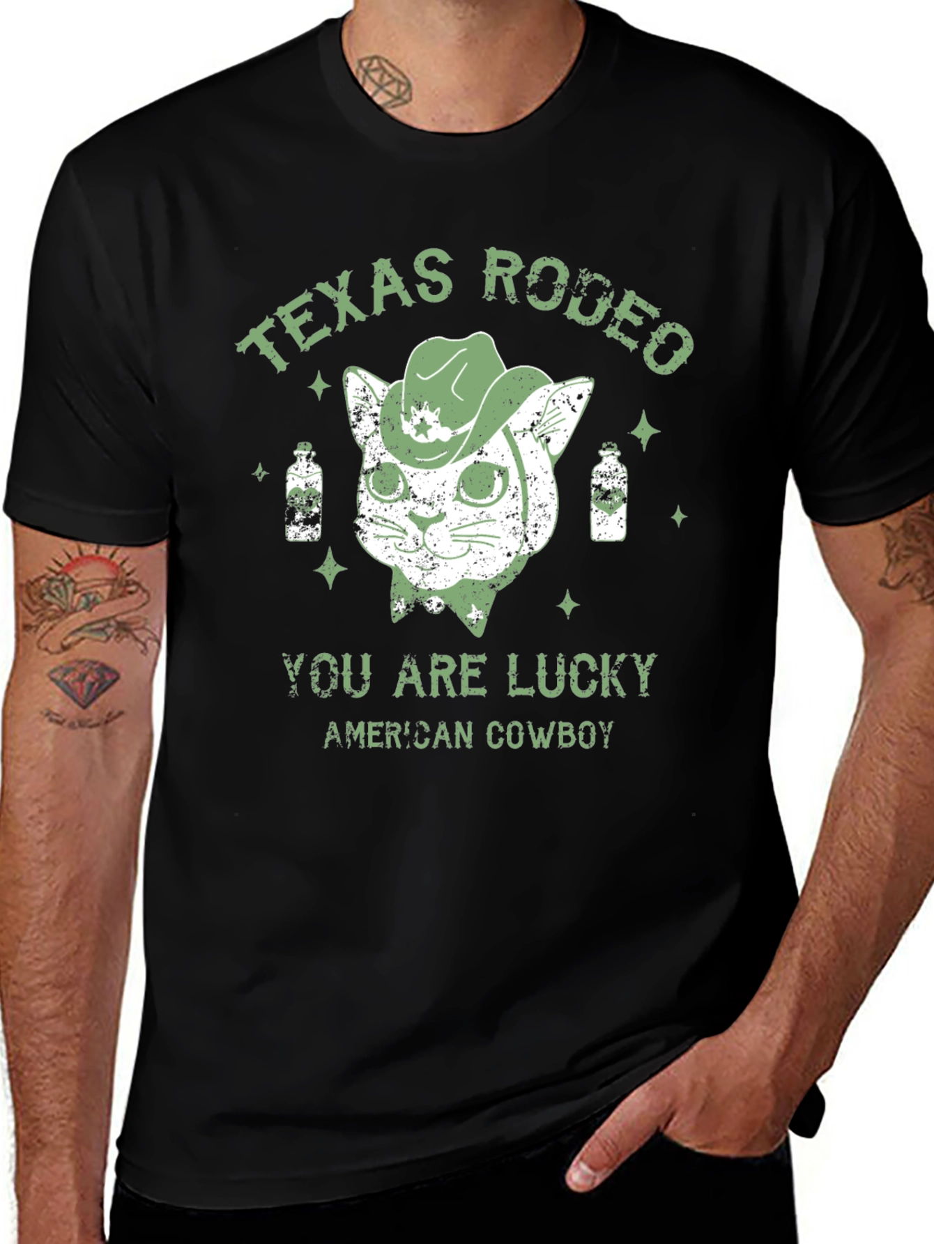 Texas Rodeo Lucky American Cowboy Graphic Tee
