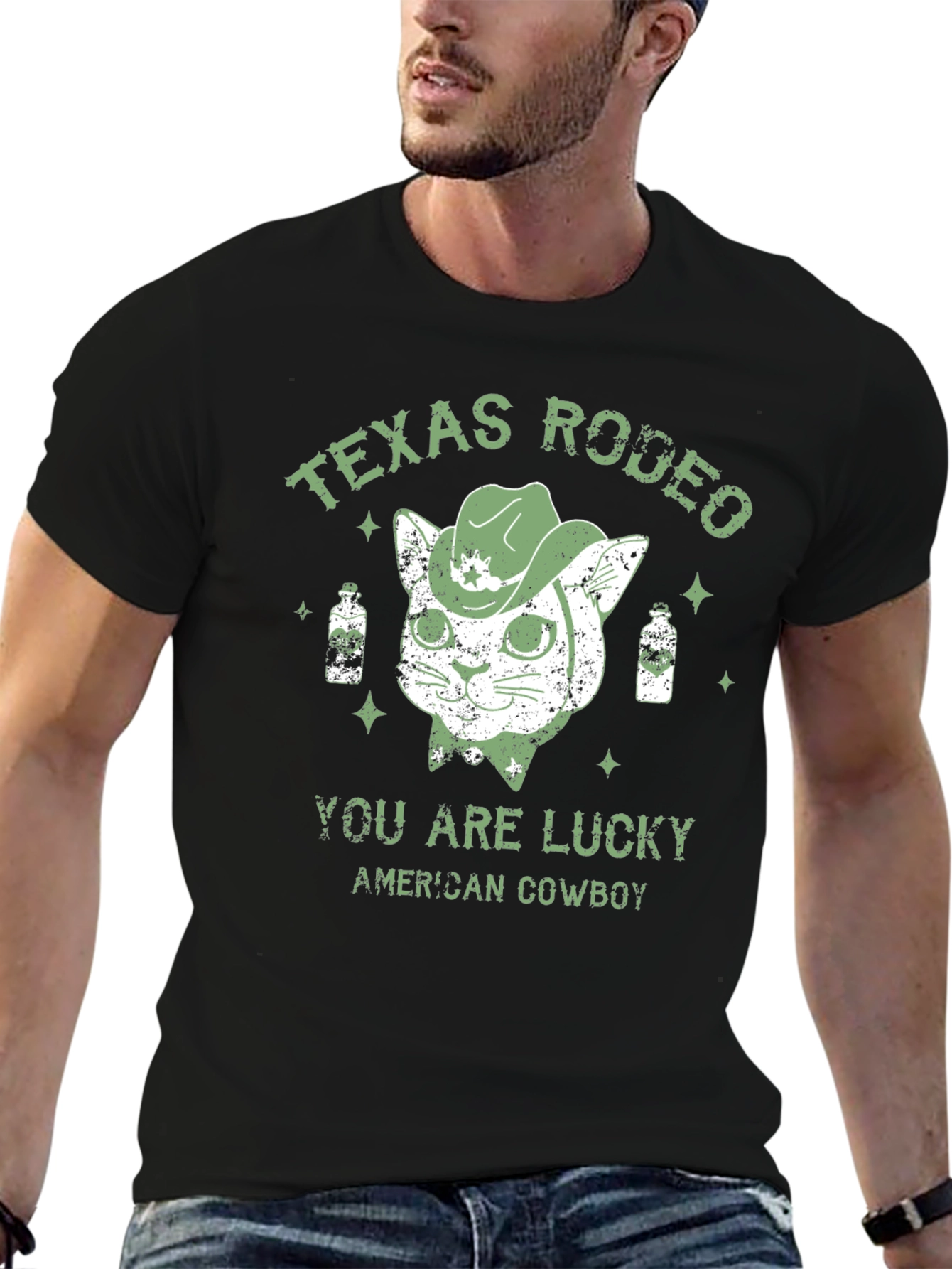 Texas Rodeo Lucky American Cowboy Graphic Tee