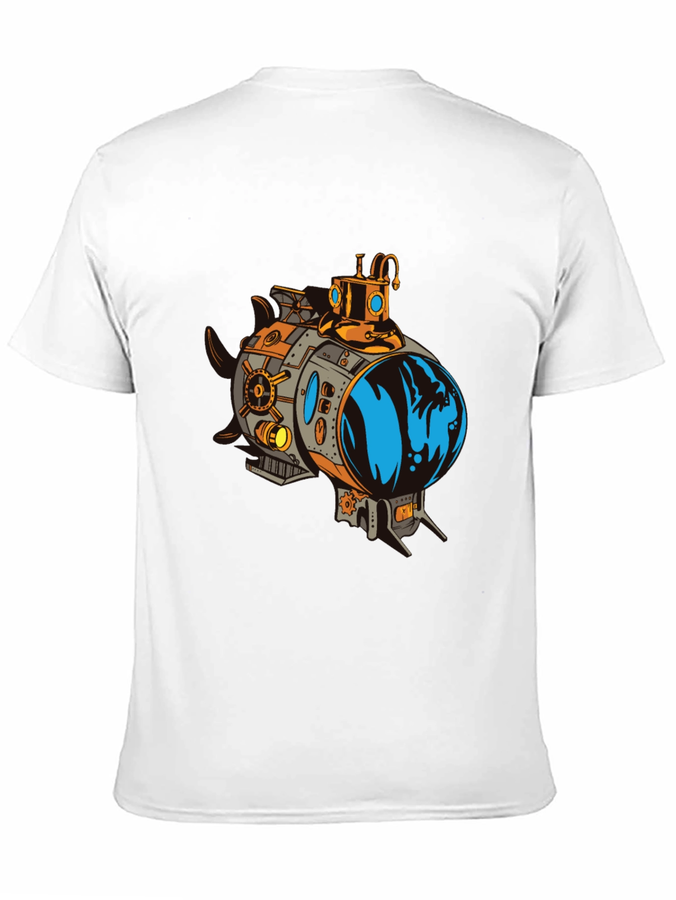 Steampunk Submarine Graphic Tee - Black Cotton T-Shirt
