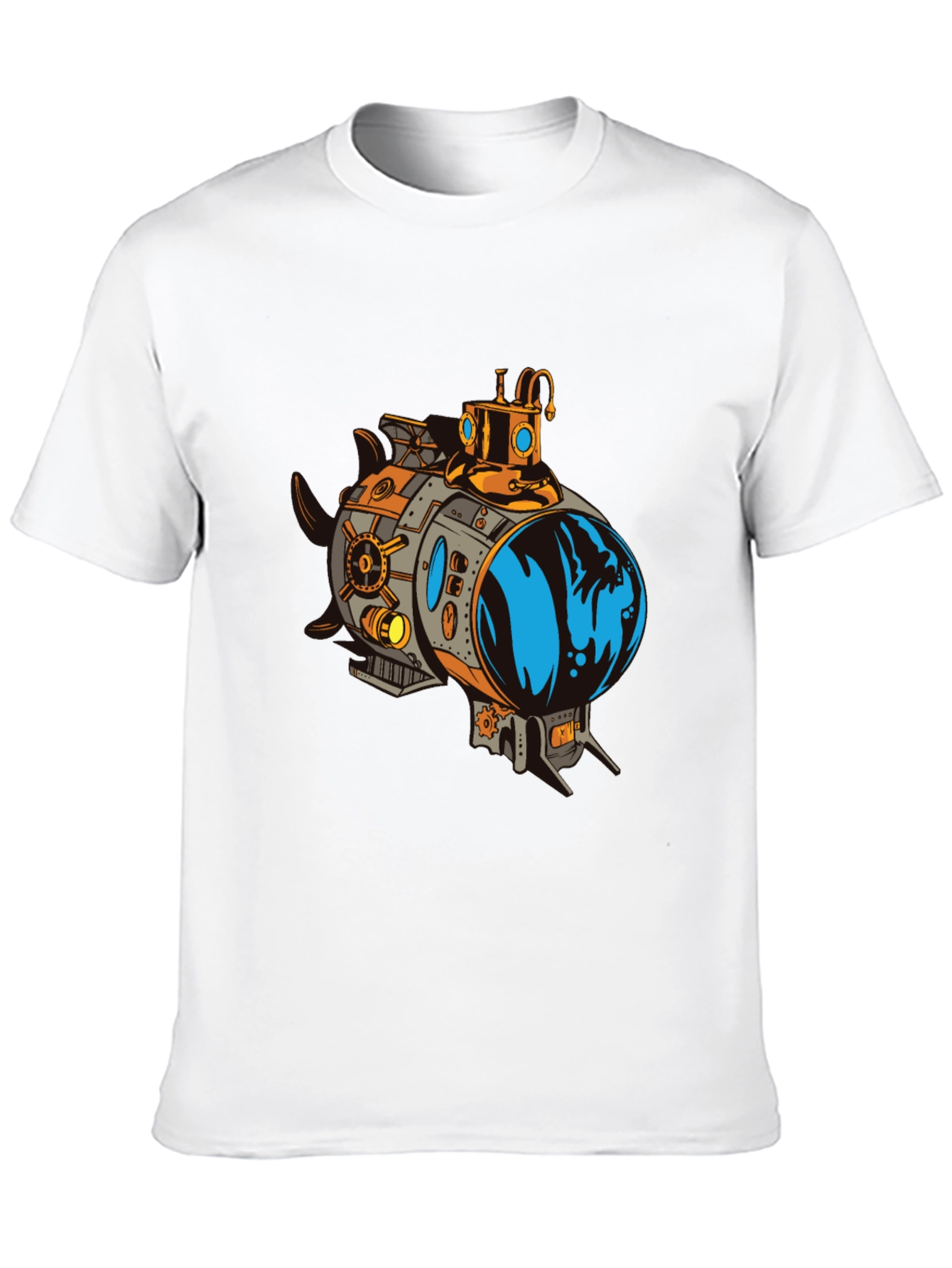 Steampunk Submarine Graphic Tee - Black Cotton T-Shirt
