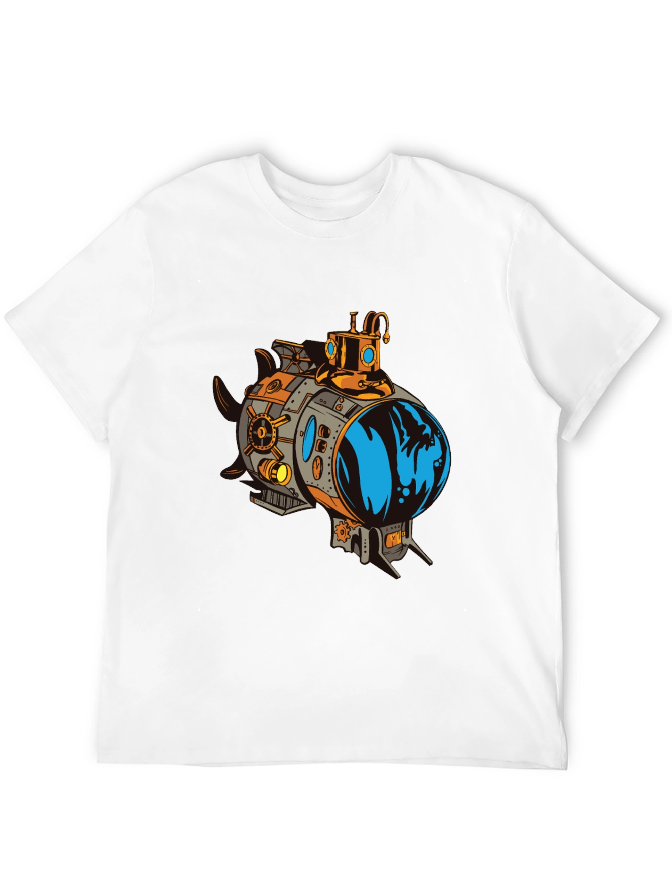 Steampunk Submarine Graphic Tee - Black Cotton T-Shirt