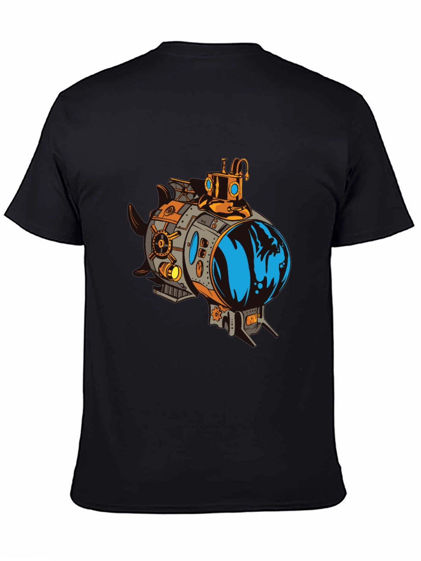 Steampunk Submarine Graphic Tee - Black Cotton T-Shirt