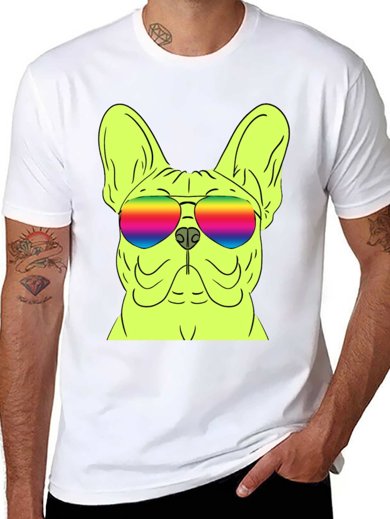Cool Dog Graphic Tee - Rainbow Sunglasses