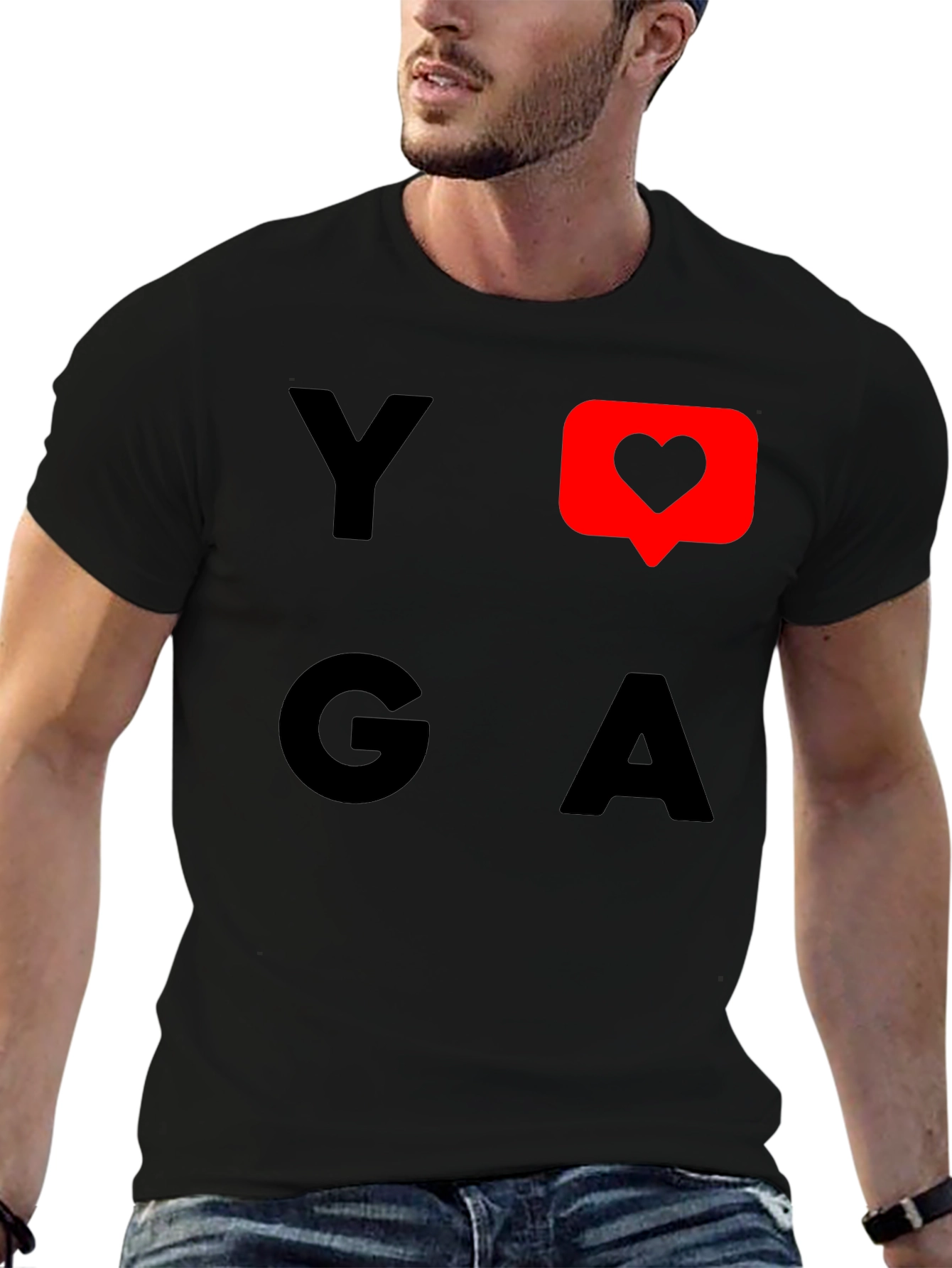 Yoga Heart Graphic Tee - Black Cotton T-Shirt