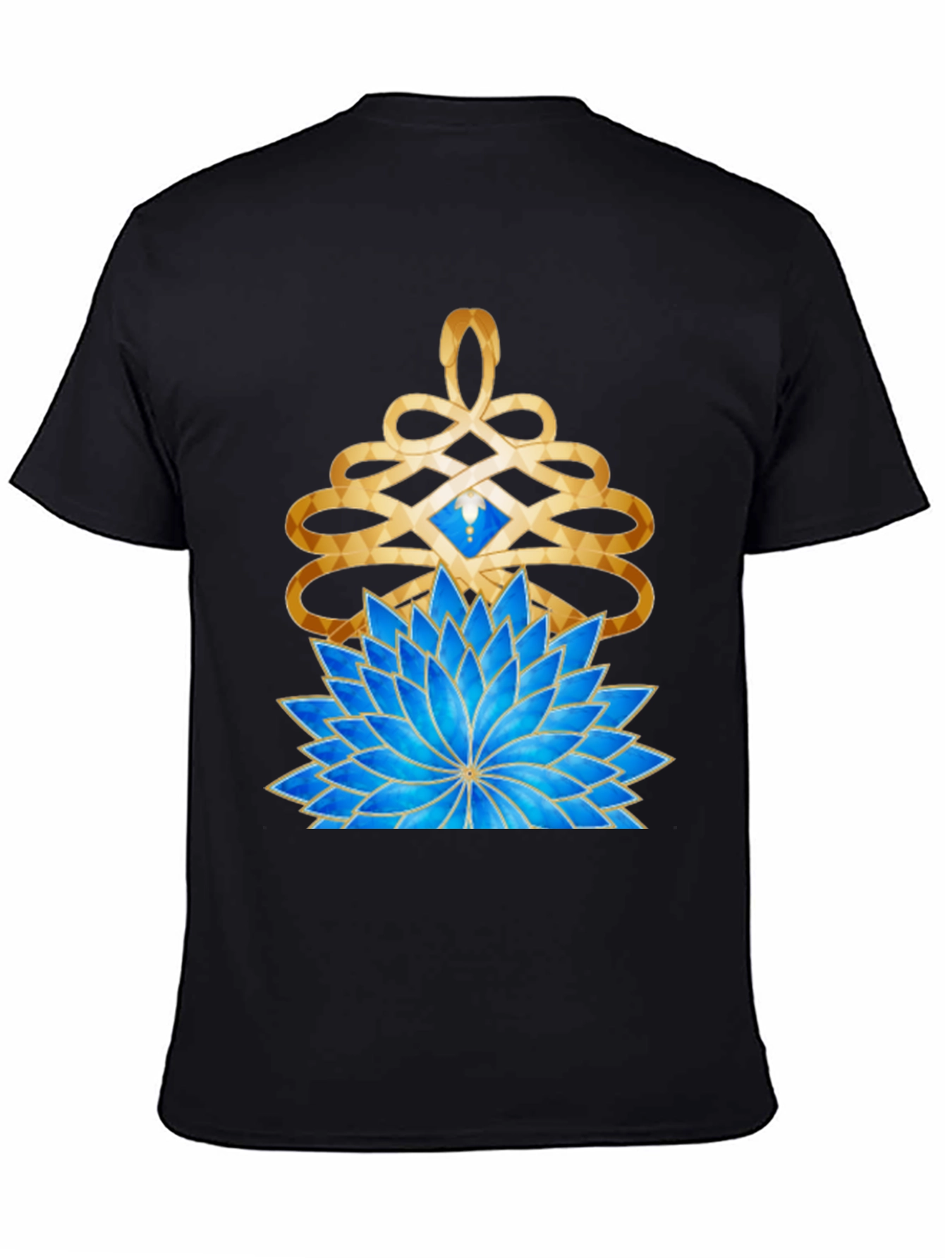 Mystic Lotus Graphic Tee - Gold & Blue Design