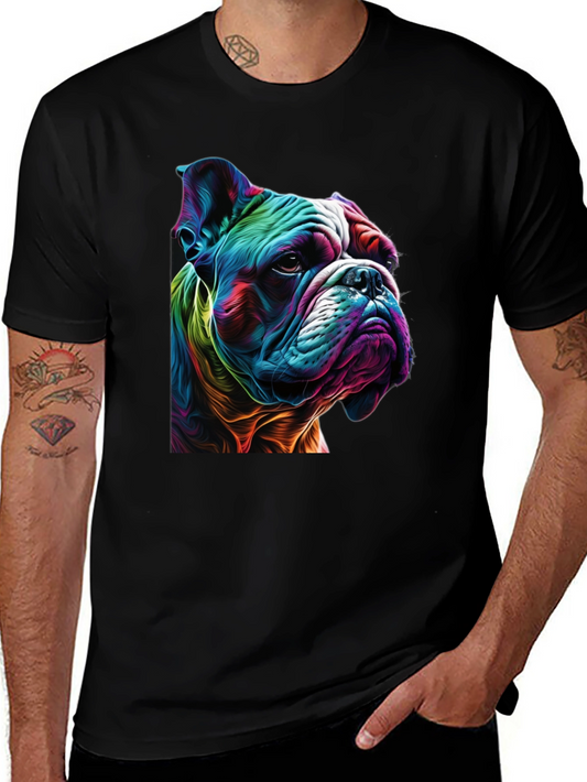 Colorful Bulldog Graphic Print Black T-Shirt