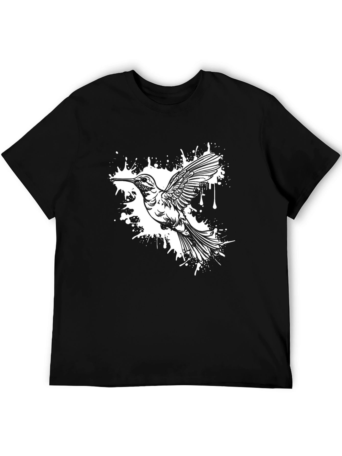 Hummingbird Splash Graphic Tee - Black Cotton Blend