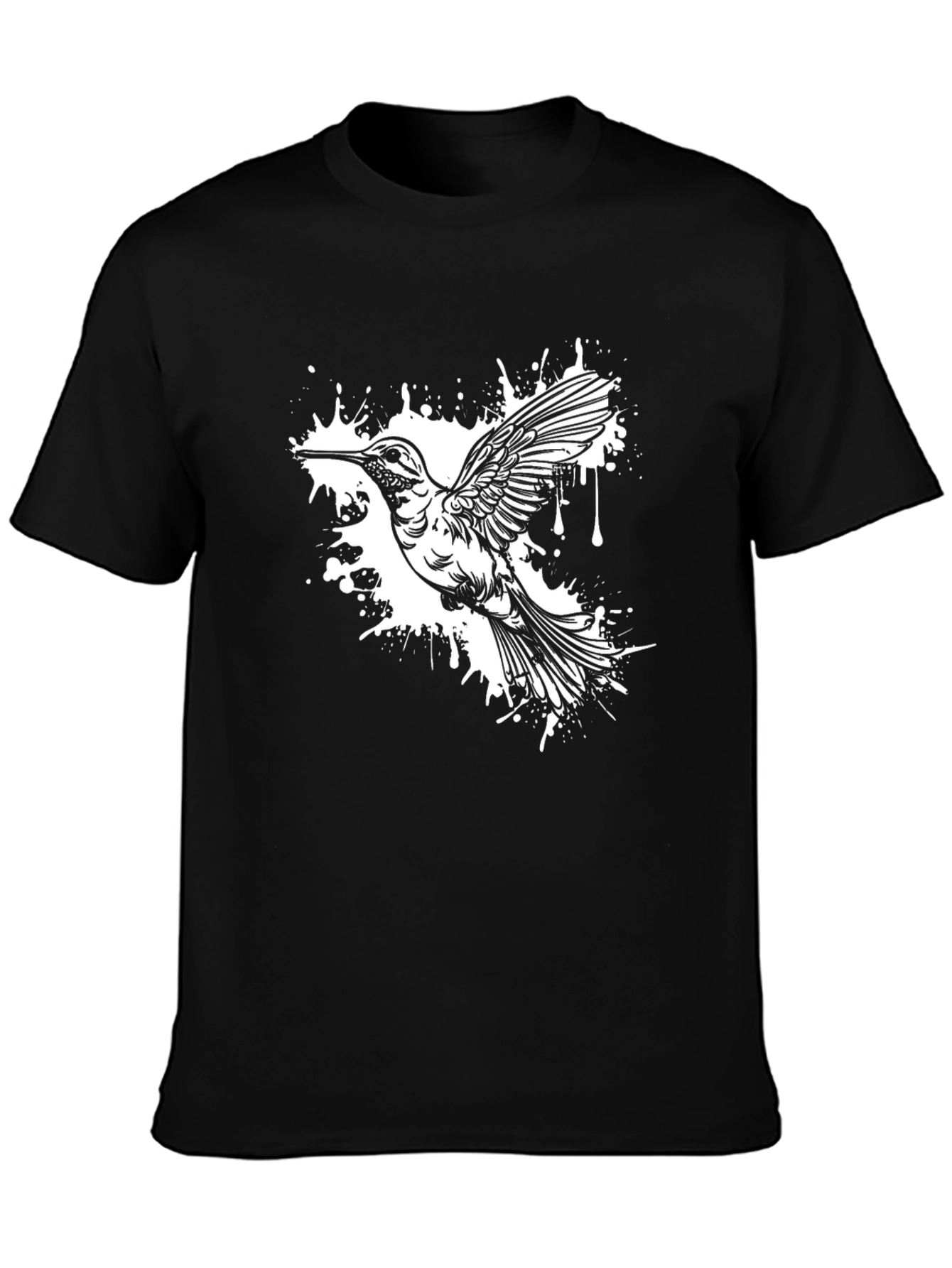 Hummingbird Splash Graphic Tee - Black Cotton Blend
