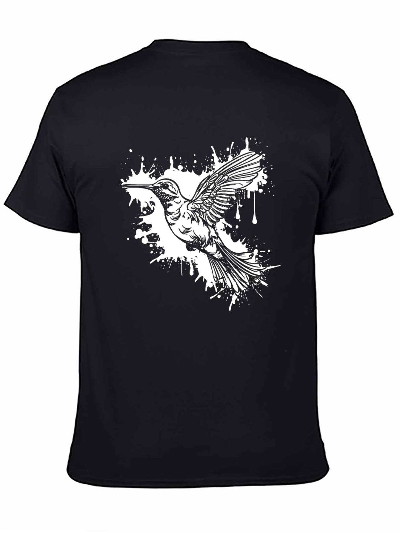 Hummingbird Splash Graphic Tee - Black Cotton Blend