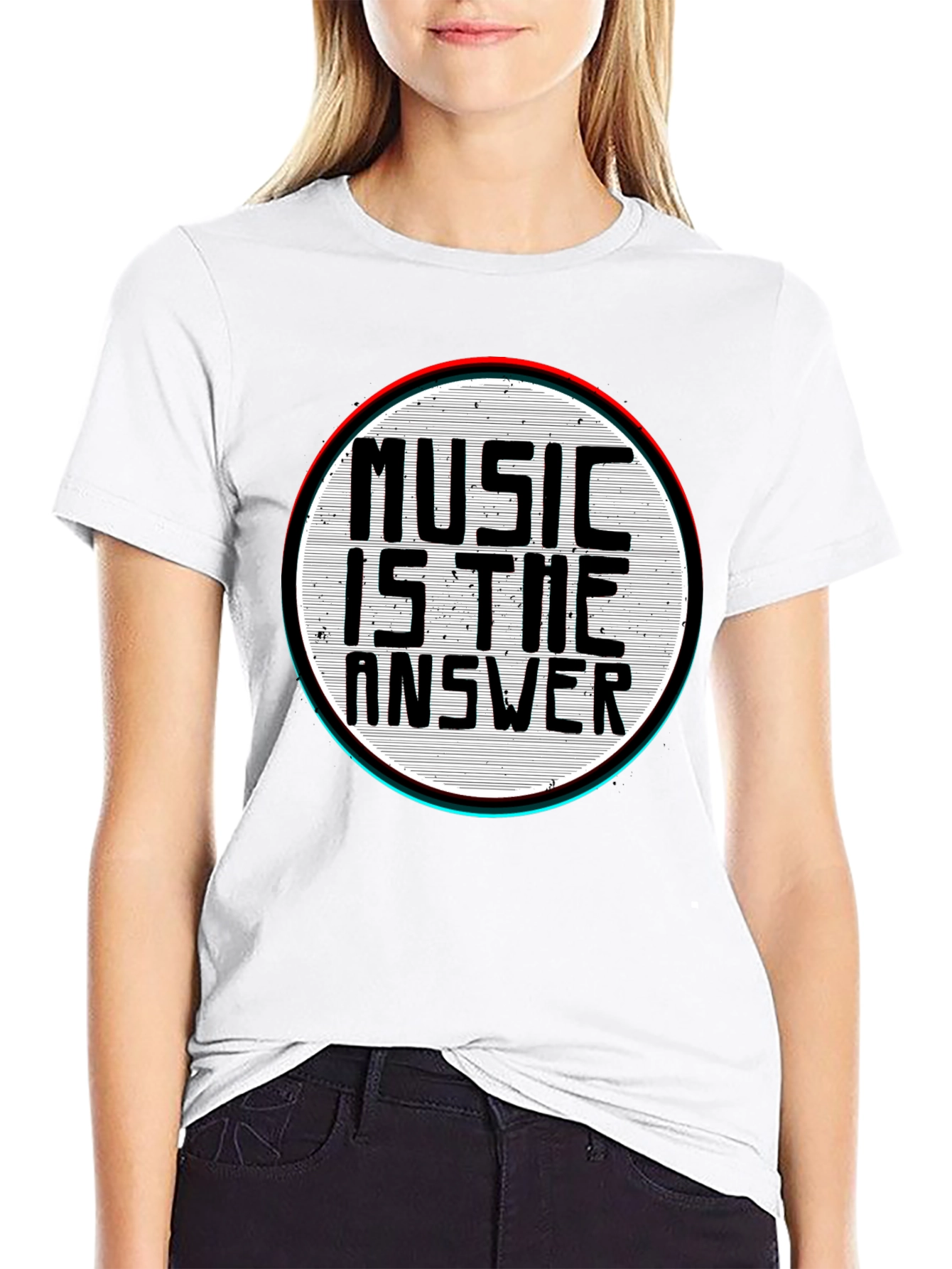 Music Is The Answer Graphic Print Mens Black T-Shirt