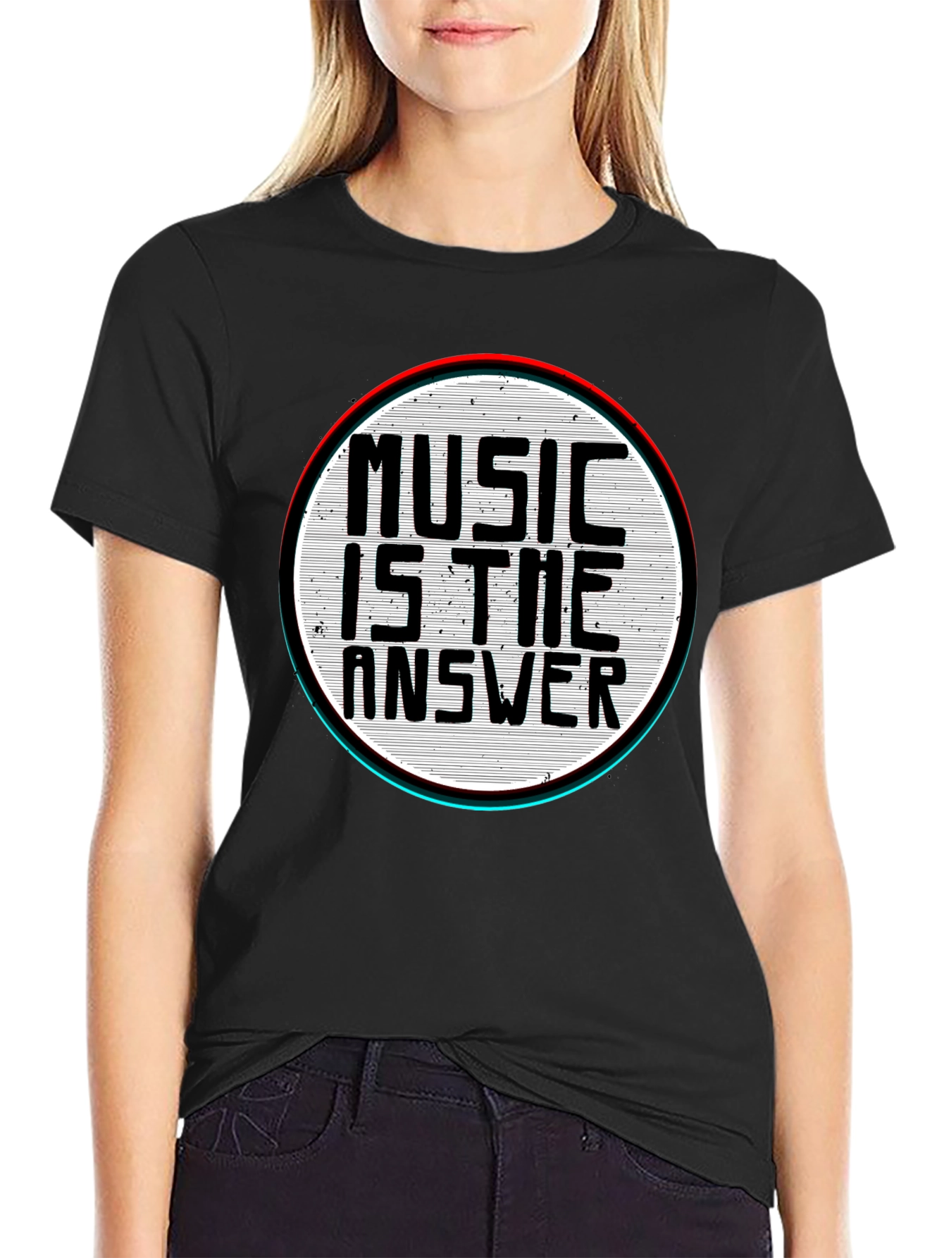 Music Is The Answer Graphic Print Mens Black T-Shirt
