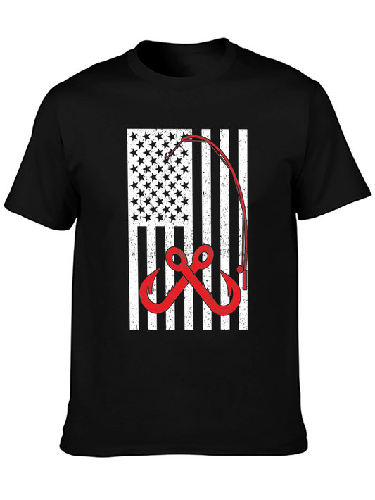 American Flag Fishing T-Shirt - Patriotic Angler Tee
