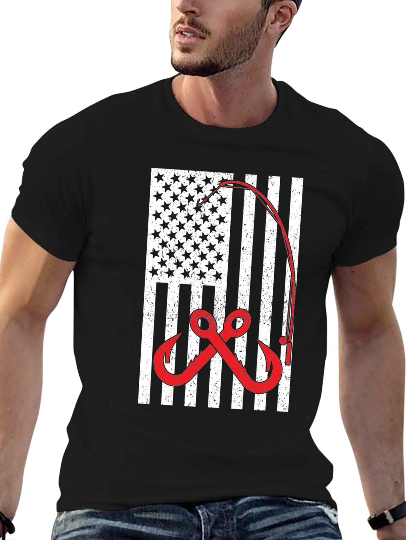 American Flag Fishing T-Shirt - Patriotic Angler Tee