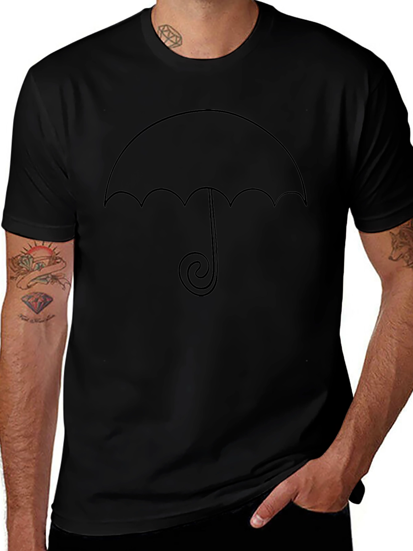 Minimalist Umbrella Graphic Tee - Black Cotton