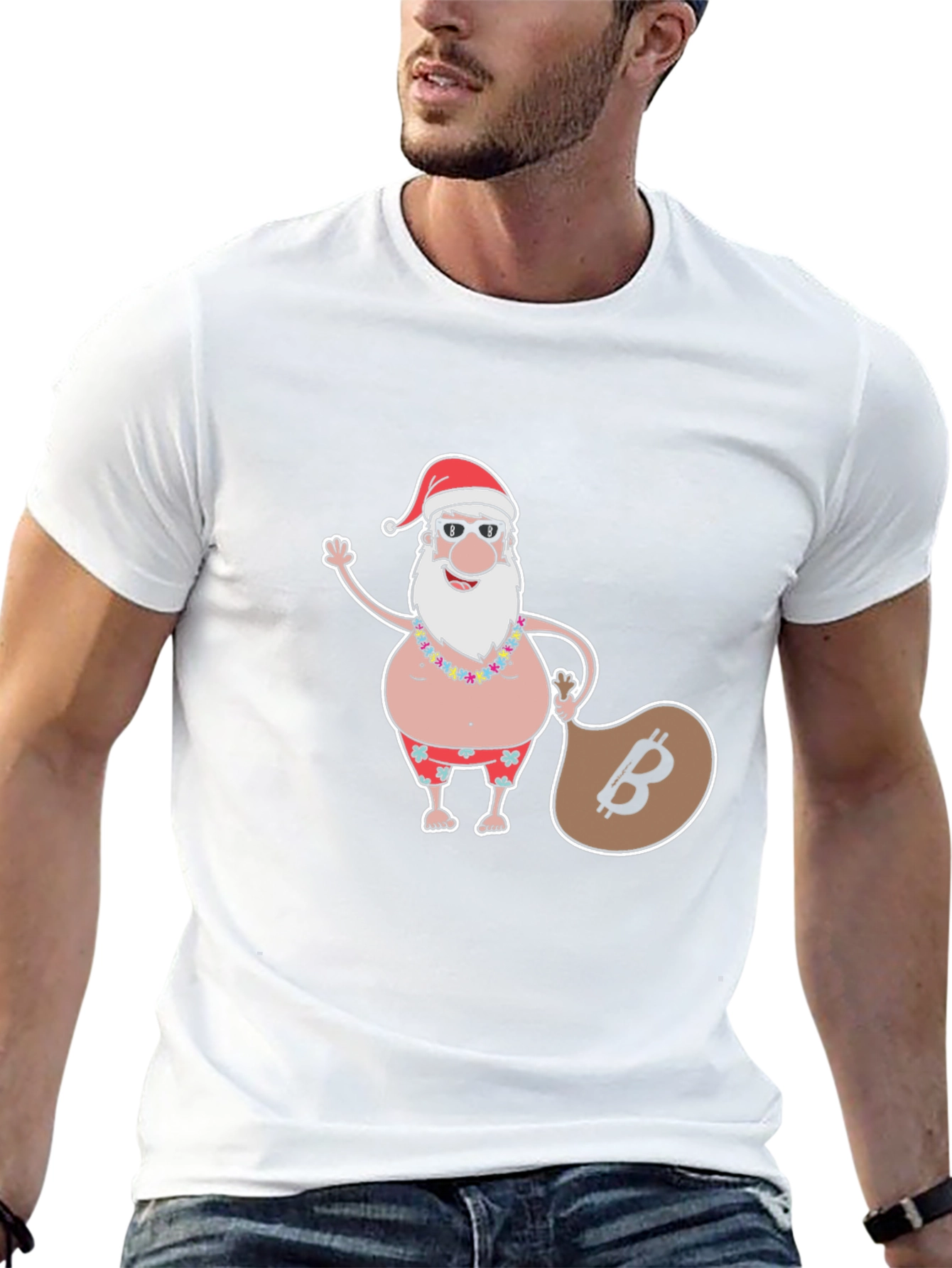 Bitcoin Santa T-Shirt - Tropical Christmas
