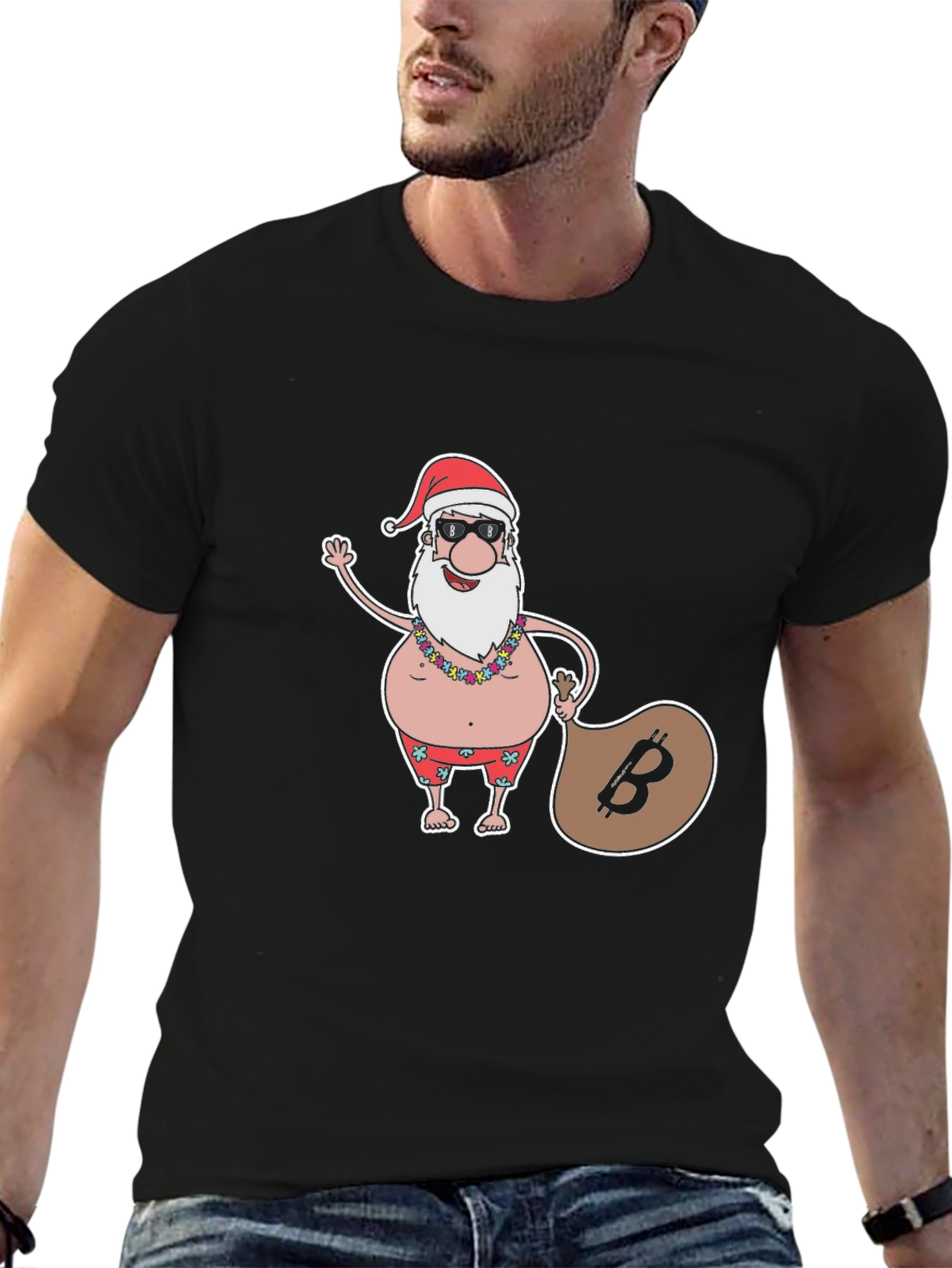 Bitcoin Santa T-Shirt - Tropical Christmas