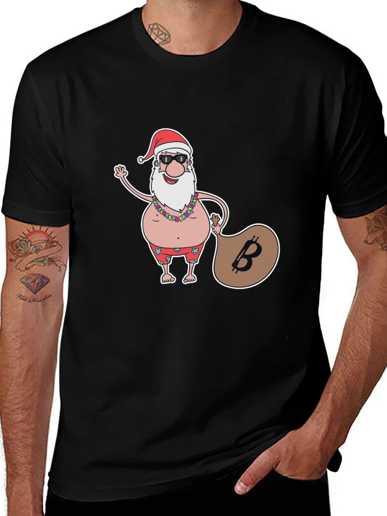 Bitcoin Santa T-Shirt - Tropical Christmas