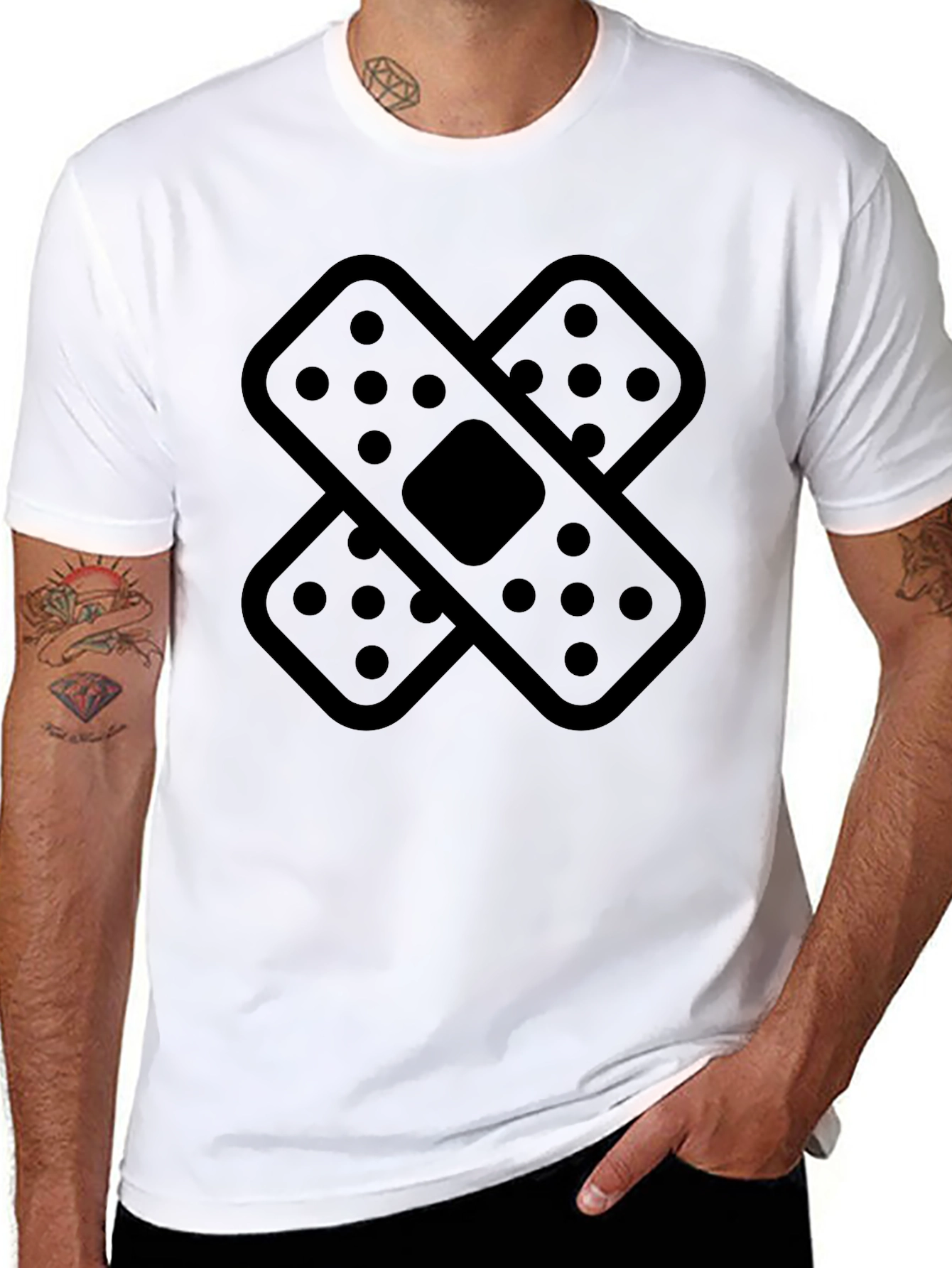 Black T-Shirt with Band-Aid Graphic